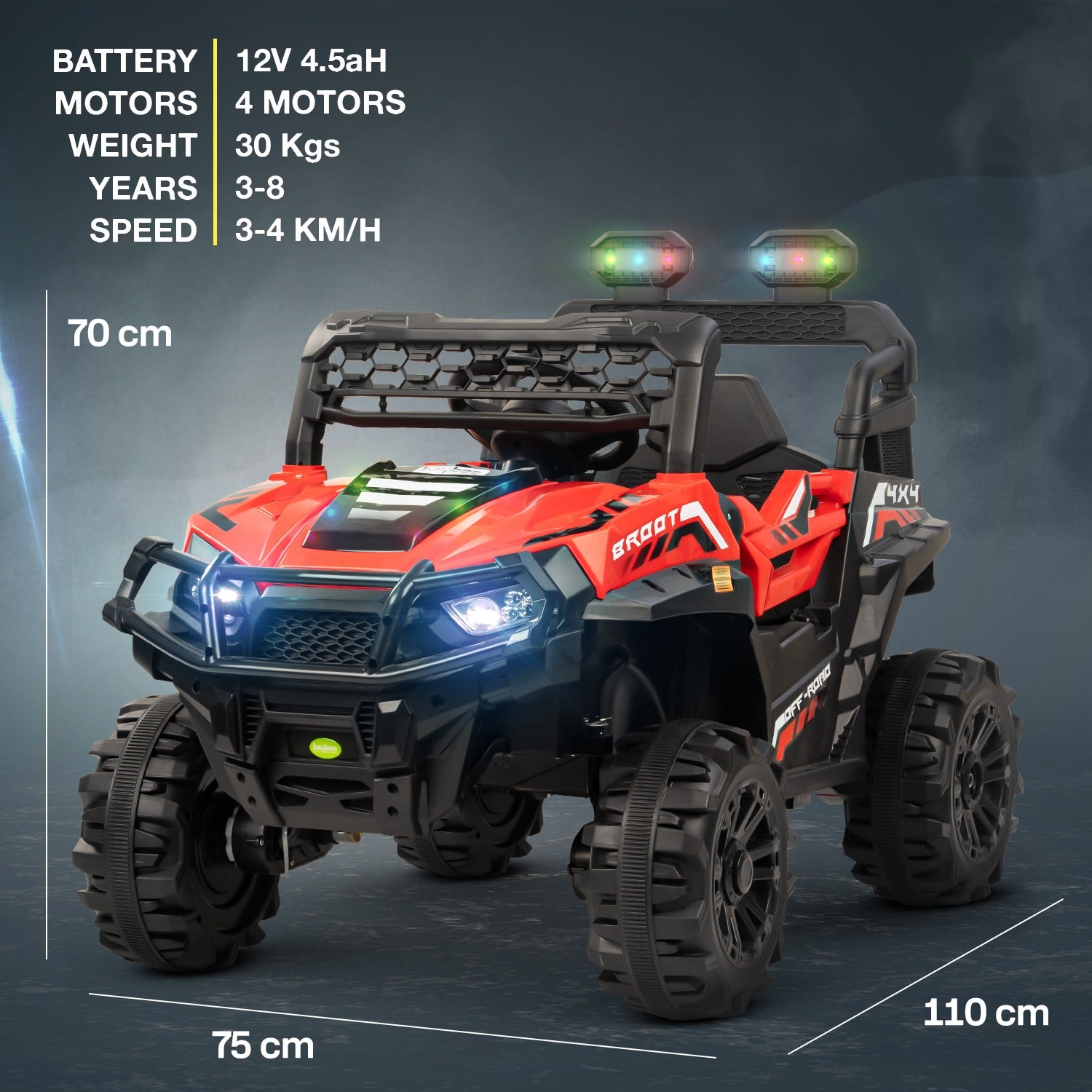 Minikin Broot Electric Rechargeable Rideon Jeep | 4X4 All Wheel Drive | 1-7 Years
