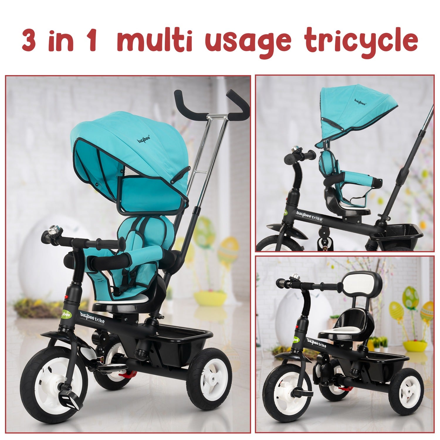Mario Baby Sportz Trikes for Kids I Parental Adjust Push Handle I Tubeless Rubber Wheels I Foldable Canopy I 6M - 5 Years