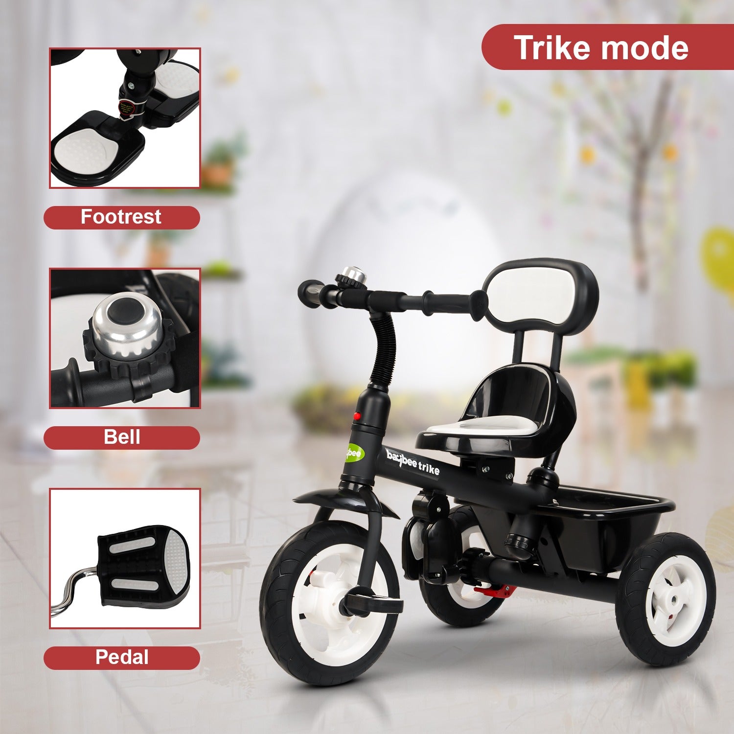 Mario Baby Sportz Trikes for Kids I Parental Adjust Push Handle I Tubeless Rubber Wheels I Foldable Canopy I 6M - 5 Years