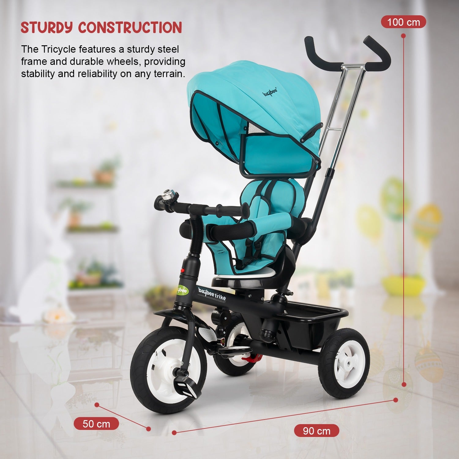Mario Baby Sportz Trikes for Kids I Parental Adjust Push Handle I Tubeless Rubber Wheels I Foldable Canopy I 6M - 5 Years
