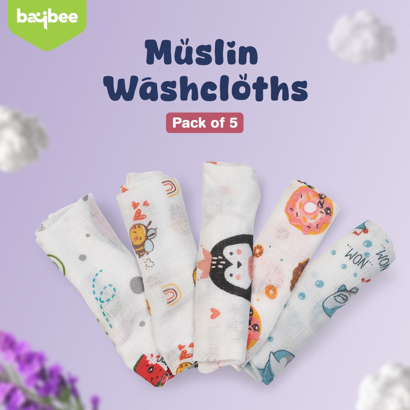 Organic 6 Layered Muslin Cotton Wash Cloths | Reusable Baby Wipes/Baby Towel - Assorted Print