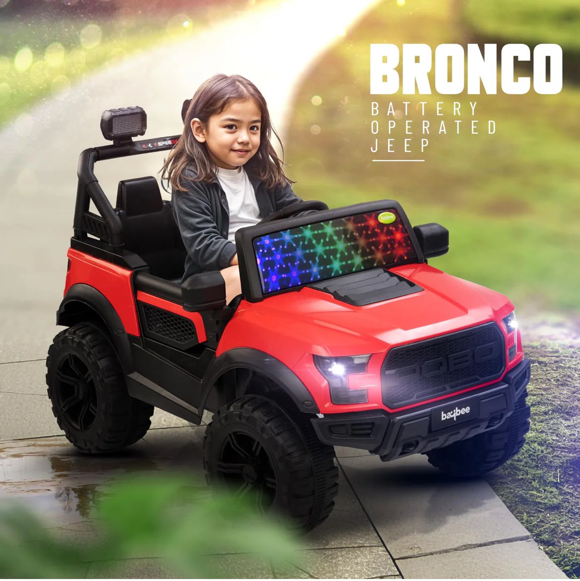 Minikin Pobo Kids Electric Jeep - Rechargeable, Lights & Music (Ages 1-8)