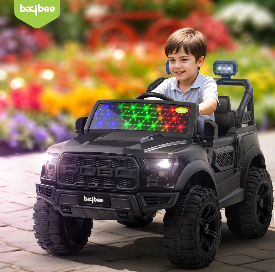 Minikin Pobo Kids Electric Jeep - Rechargeable, Lights & Music (Ages 1-8)