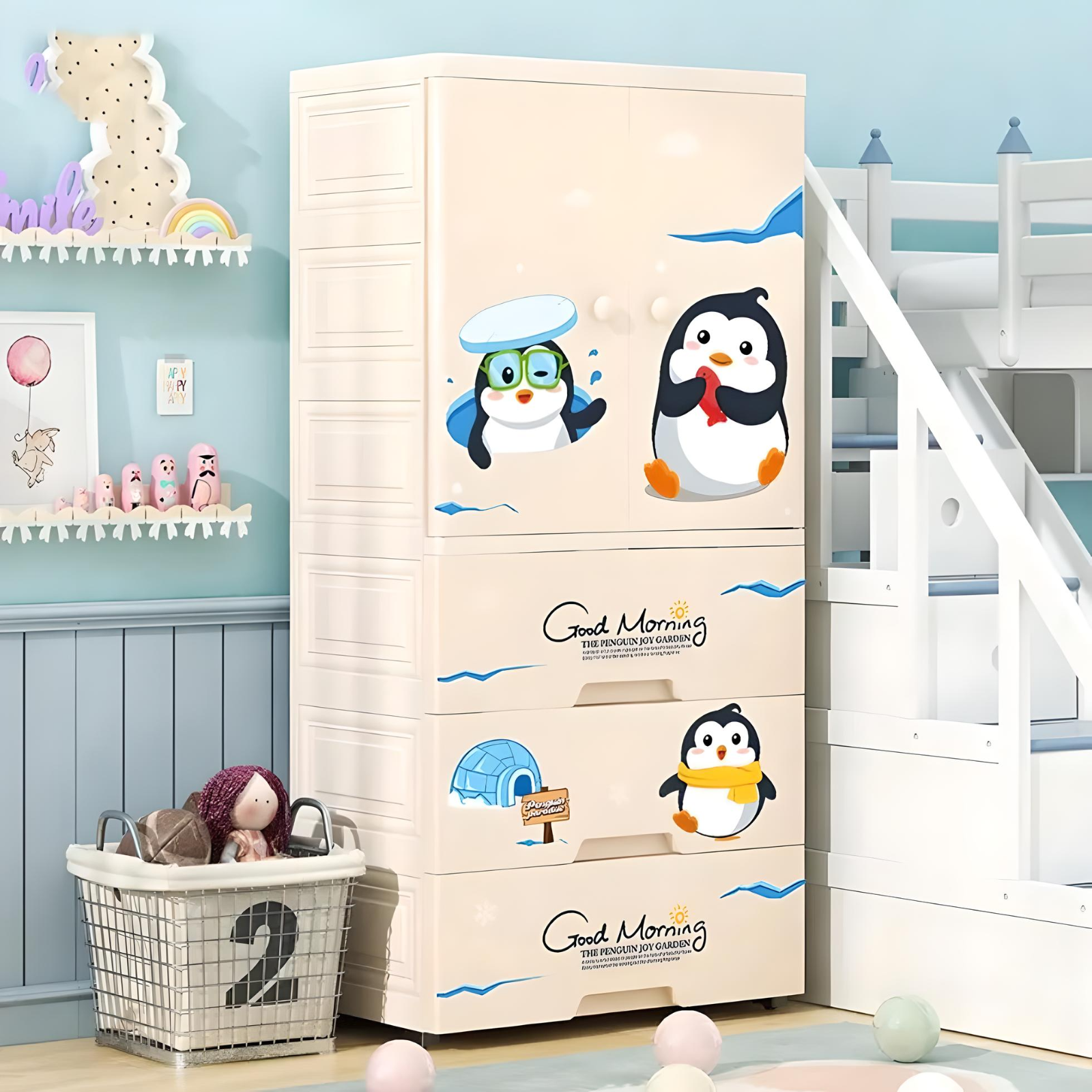 Minikin Penguin Wardrobe I Storage Cabinet I Portable Almirah with Drawers