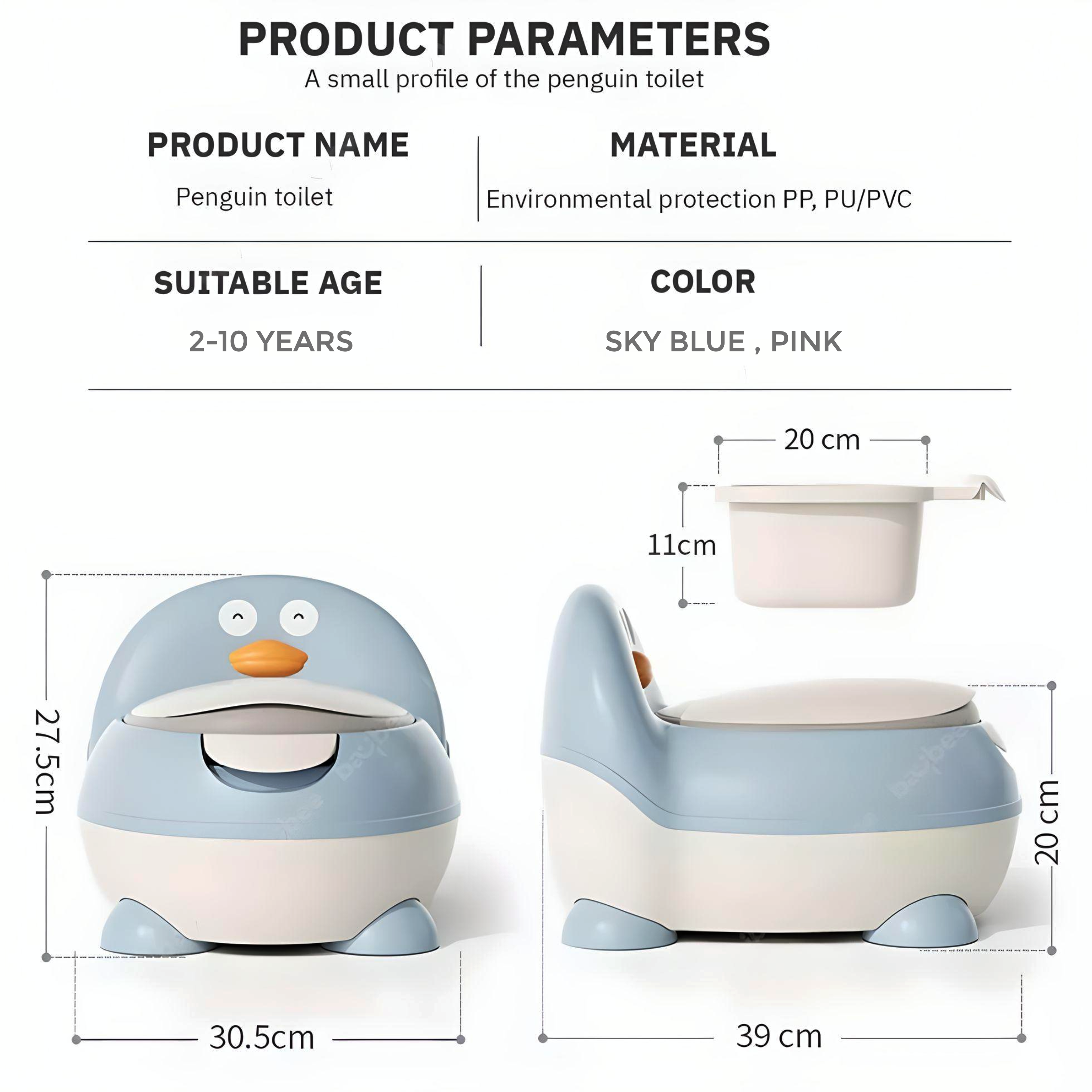 Minikin Penguin Toilet Trainer - Anti-Splash Potty Chair for Toddlers (1-6 Years)