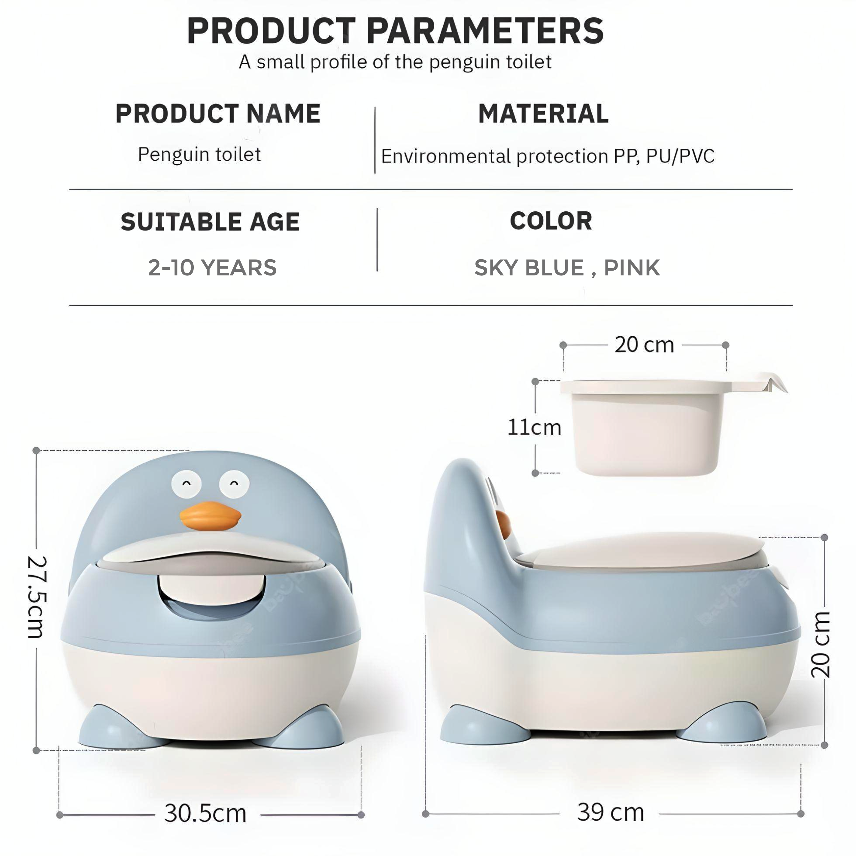 Penguin Western Toilet Potty Trainer Chair I Anti-Splash Design I Anti Slip Odourless PU Cushioned Seat 1-6 Years