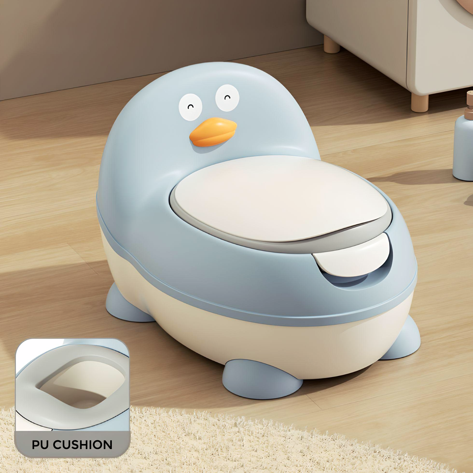 Penguin Western Toilet Potty Trainer Chair I Anti-Splash Design I Anti Slip Odourless PU Cushioned Seat 1-6 Years