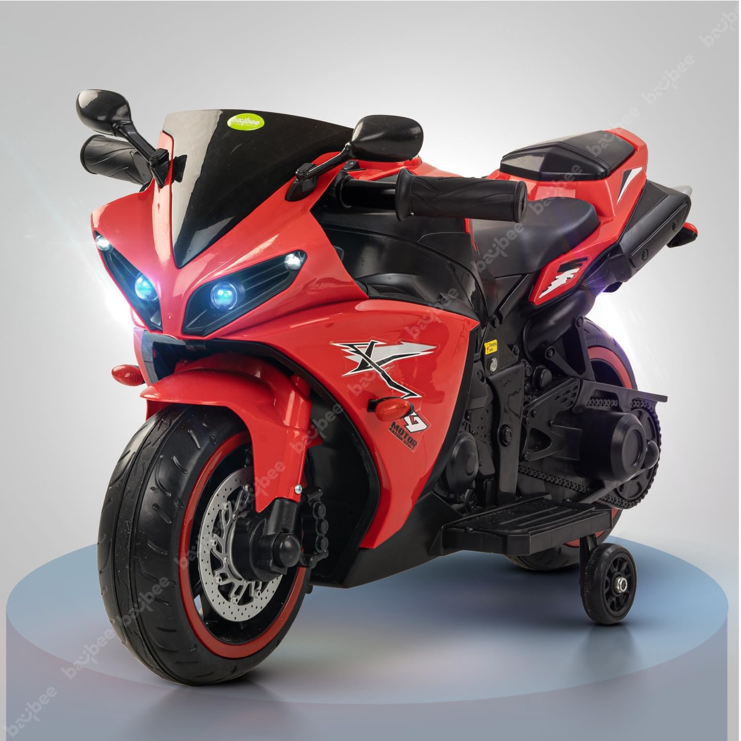 Minikin R7 Electric Rechargeable Kids Bike | Foot Accelerator | LED Lights and Music | 1-4 Years