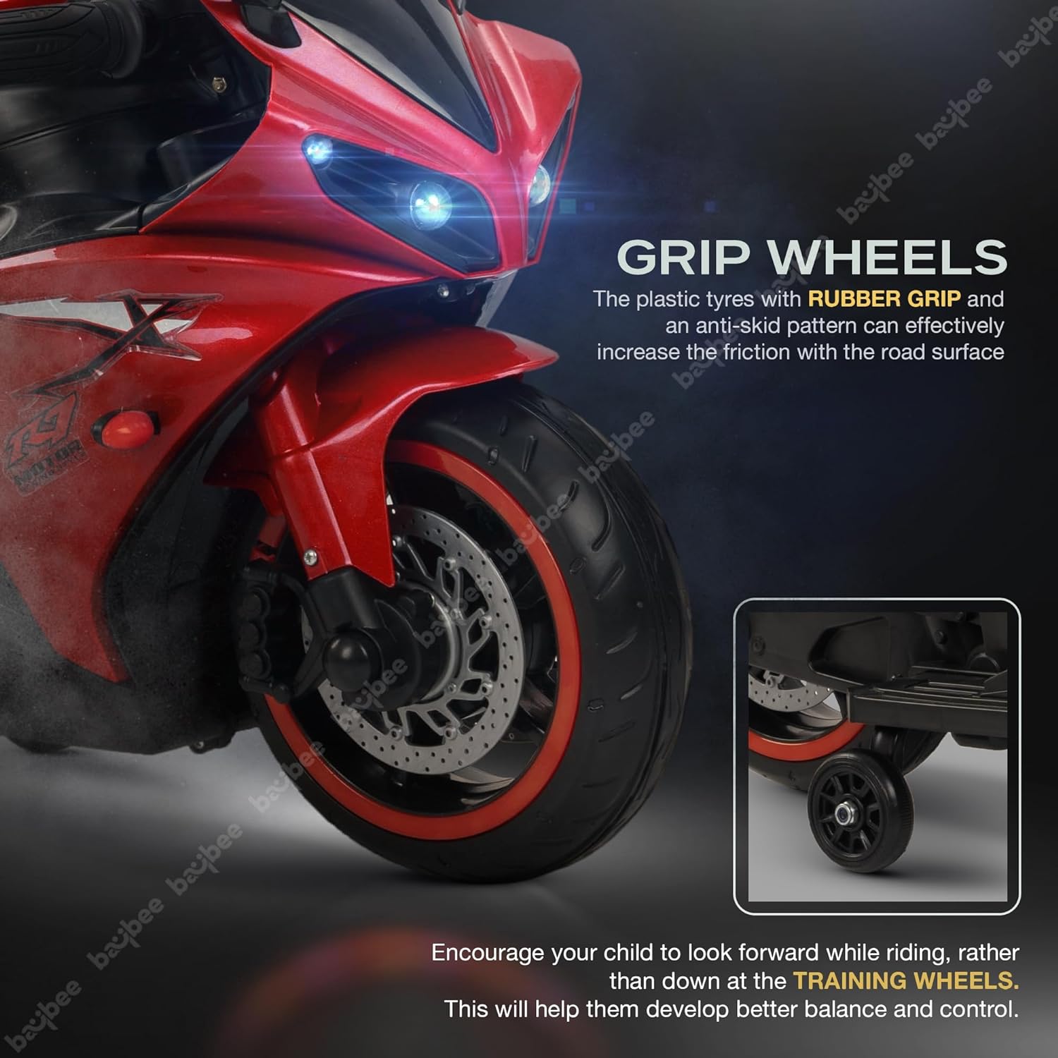 Minikin R7 Electric Rechargeable Kids Bike | Foot Accelerator | LED Lights and Music | 1-4 Years