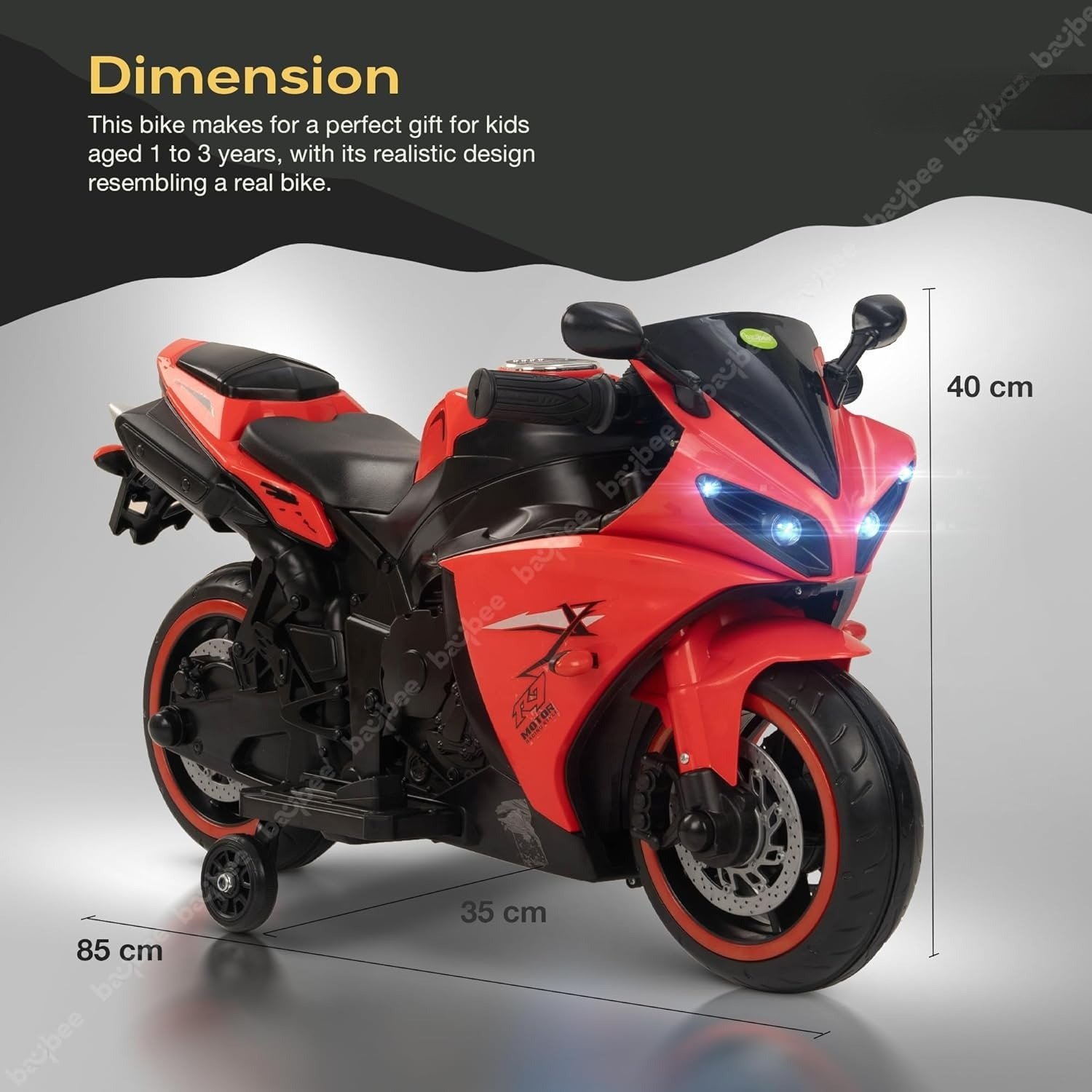 Minikin R7 Electric Rechargeable Kids Bike | Foot Accelerator | LED Lights and Music | 1-4 Years