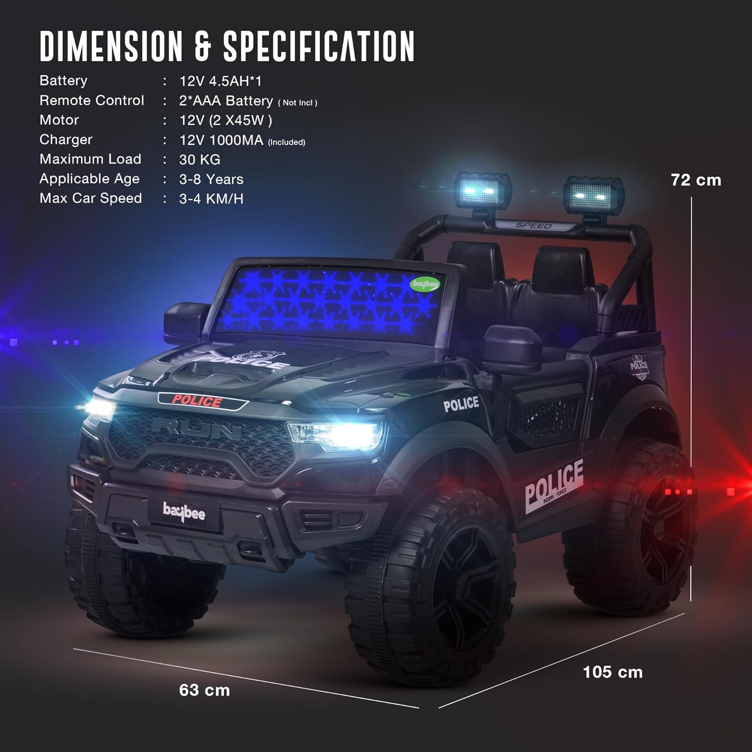 Minikin RAM 4x4 Electric Rechargeable Jeep | LED Head Lights & Music | 1-7 Years