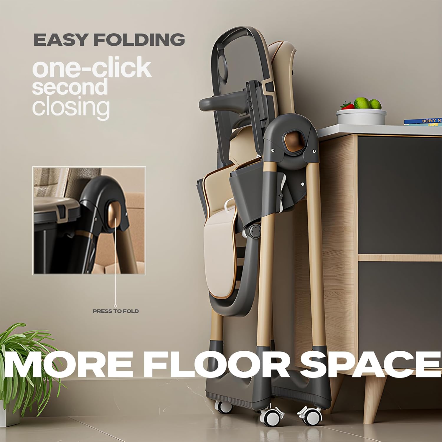 Luxia 3 in 1 Baby High Chair for Kids, Baby Feeding Chair with 8 Height Adjustable, Footrest, Tray, 160° Recline | 0M - 6 Years