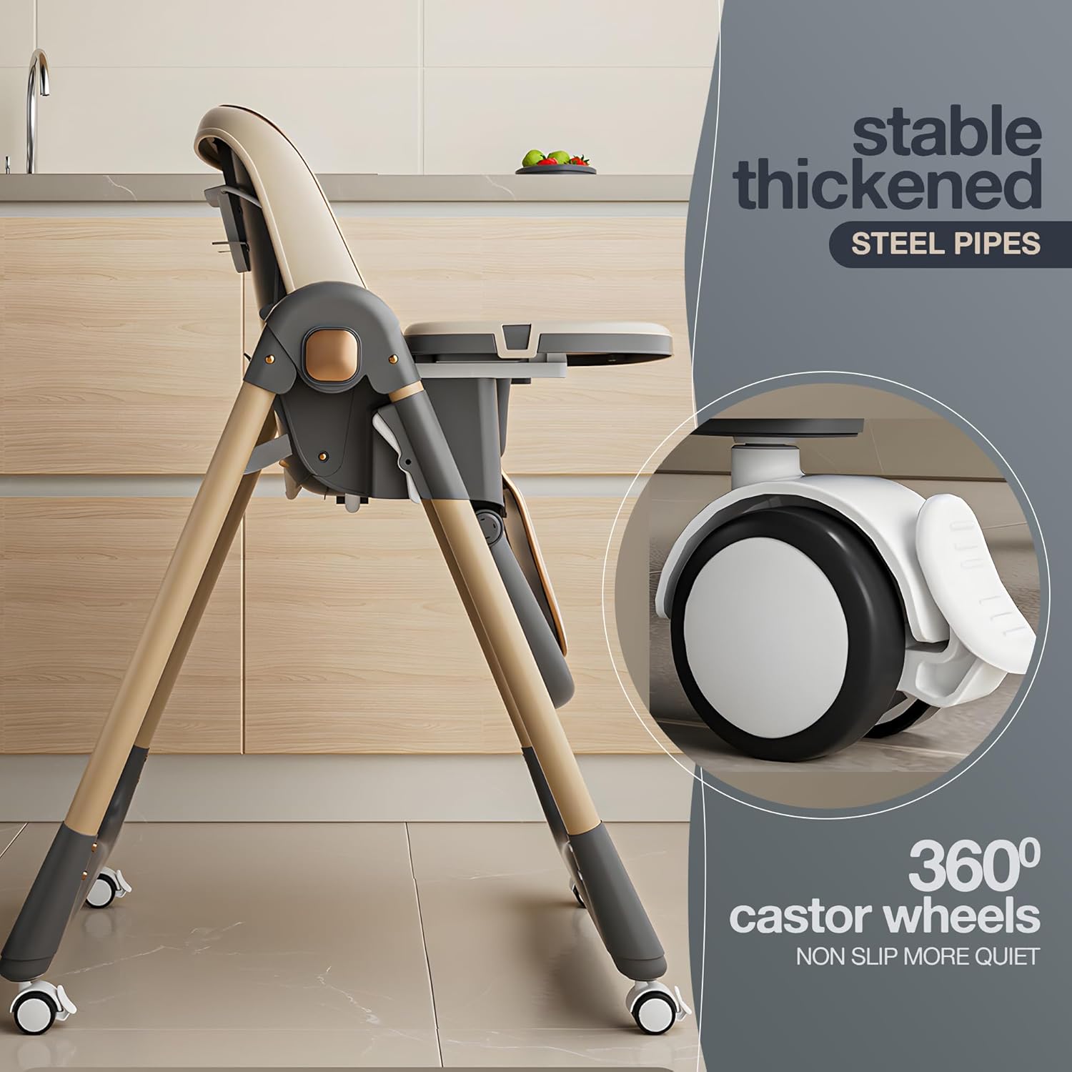 Luxia 3 in 1 Baby High Chair for Kids, Baby Feeding Chair with 8 Height Adjustable, Footrest, Tray, 160° Recline | 0M - 6 Years