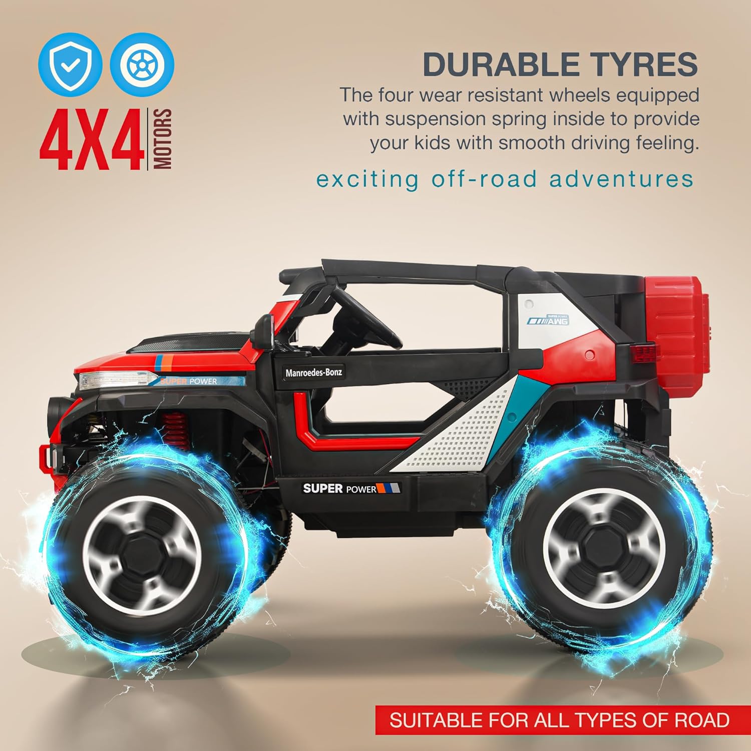 Minikin Thor 4x4 Electric Rechargeable Jeep I LED Head Lights & Music I 1-9 Years