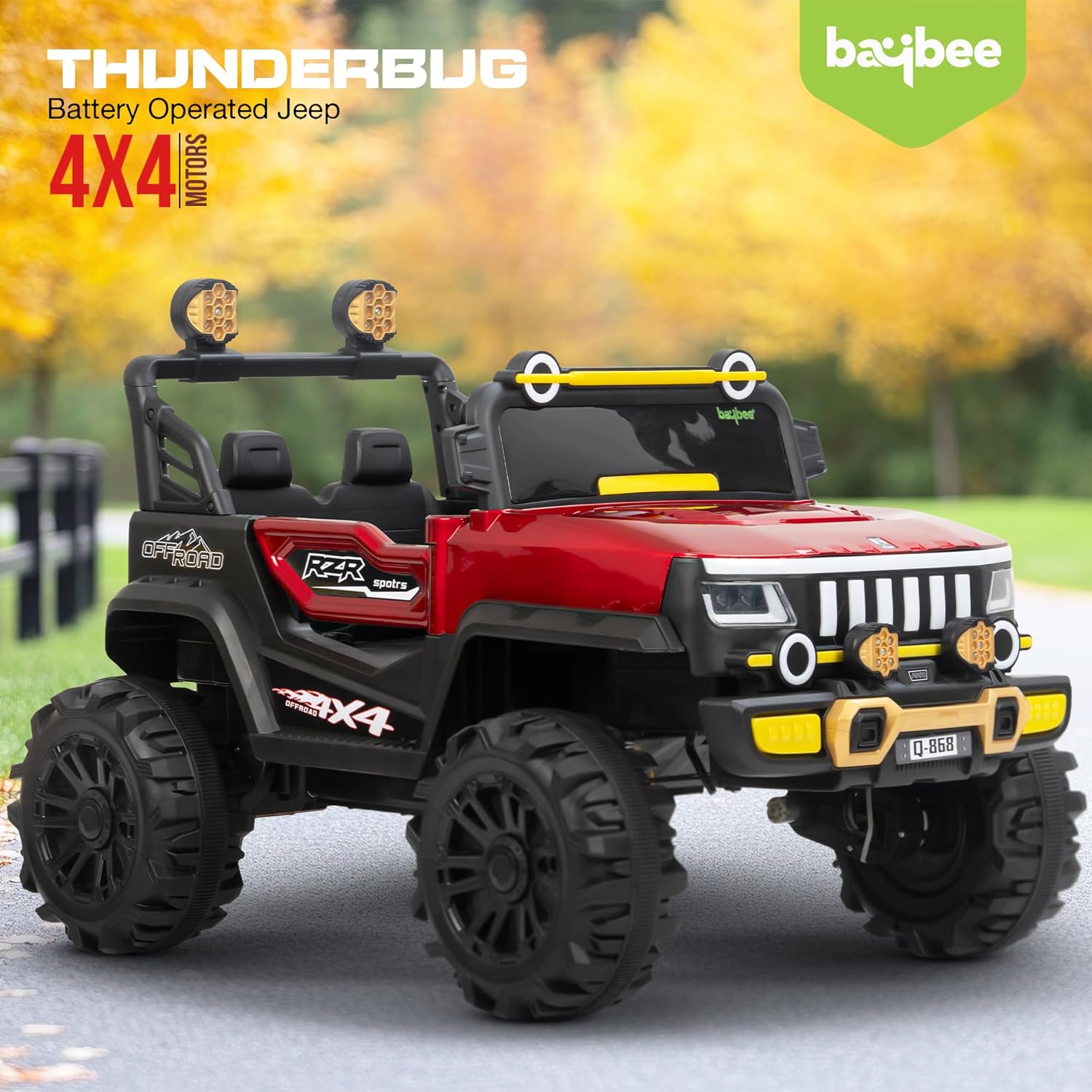 Minikin Thunderbug 4x4 Electric Rechargeable Jeep I LED Head Lights & Music I 1-7 Years