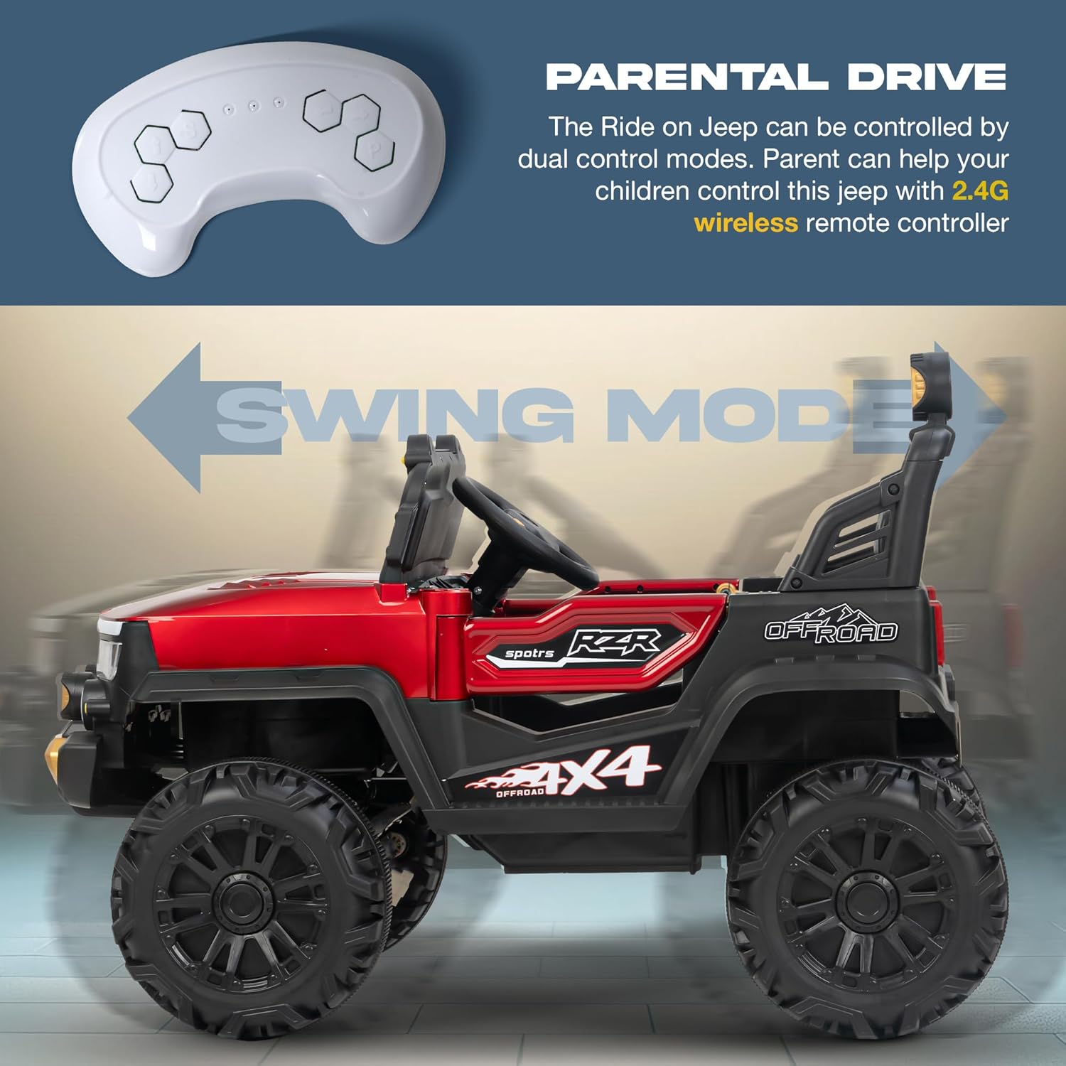 Minikin Thunderbug 4x4 Electric Rechargeable Jeep I LED Head Lights & Music I 1-7 Years