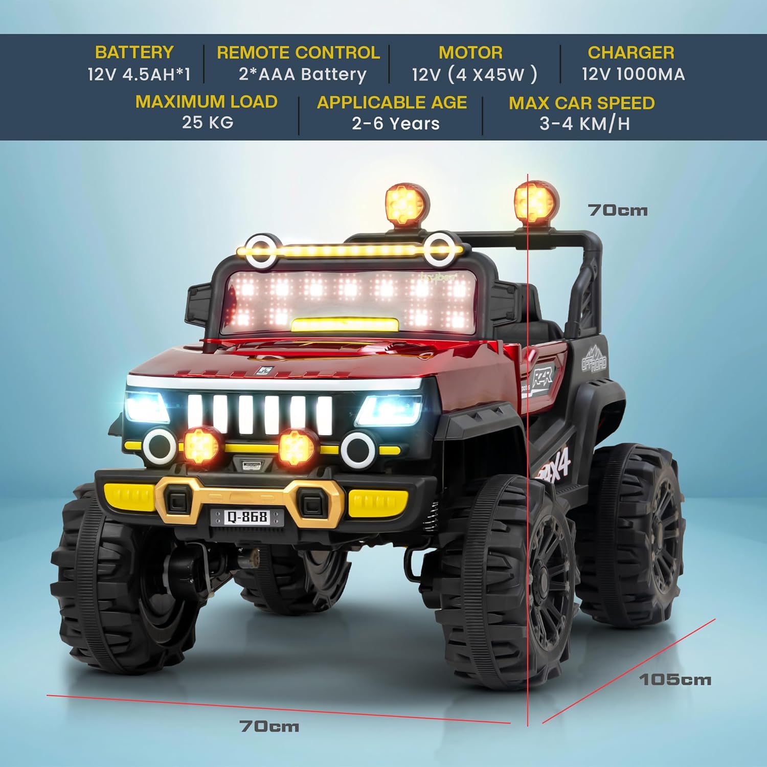 Minikin Thunderbug 4x4 Electric Rechargeable Jeep I LED Head Lights & Music I 1-7 Years