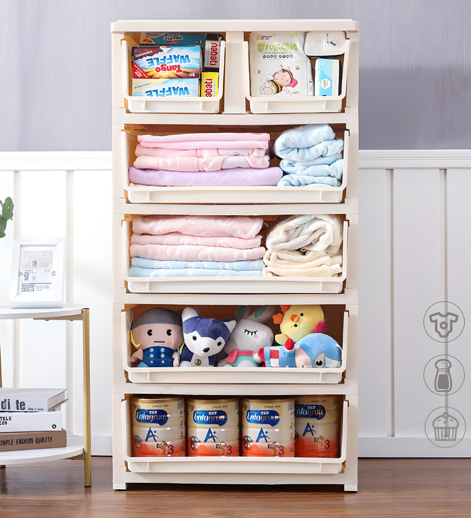 Minikin Polar Bear 6 Compartment Kids Cabinet I Thickened Fibre Plastic I Pink