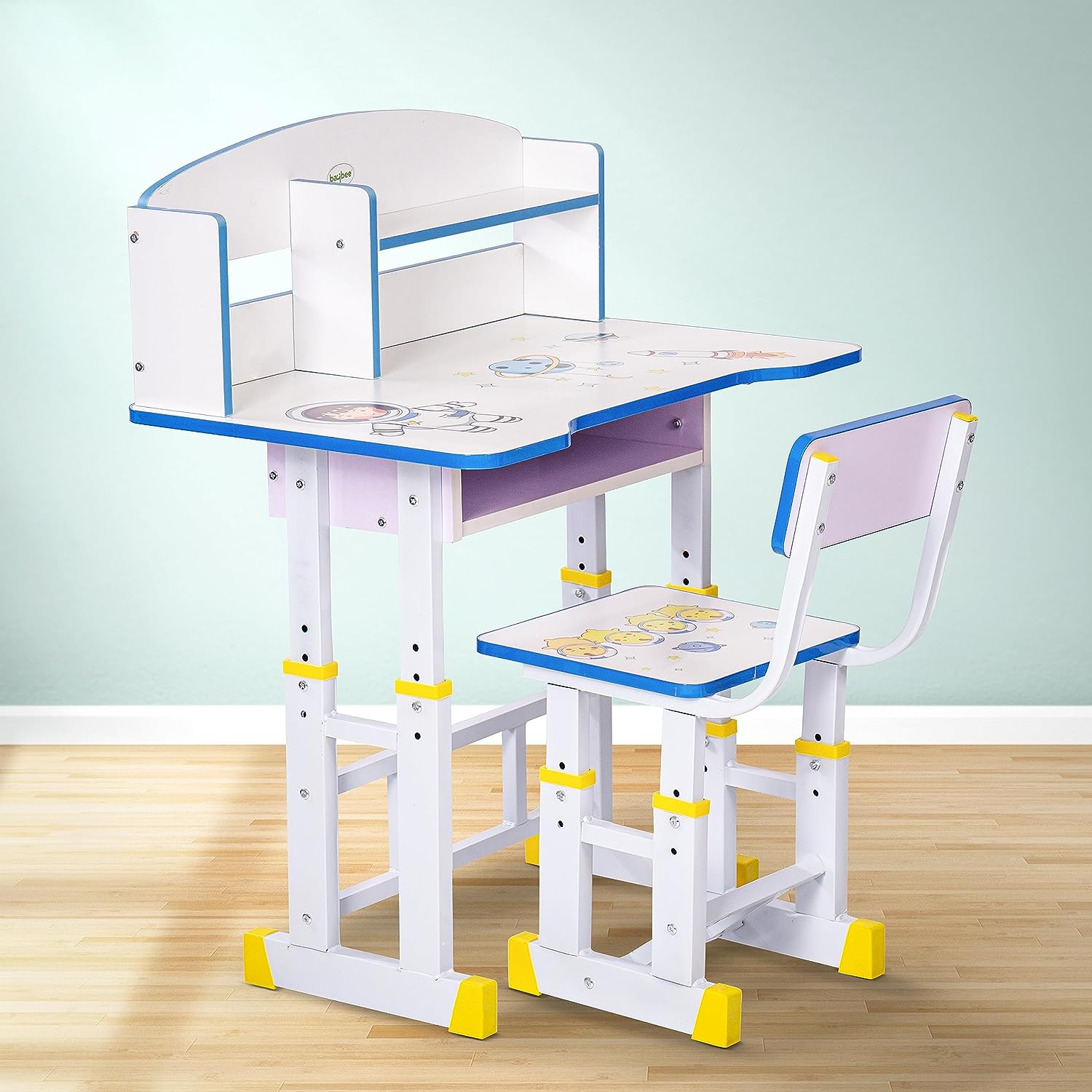 Minikin Zenith Kids Wooden Study Table I Height Adjustable Design I 3-15 Years