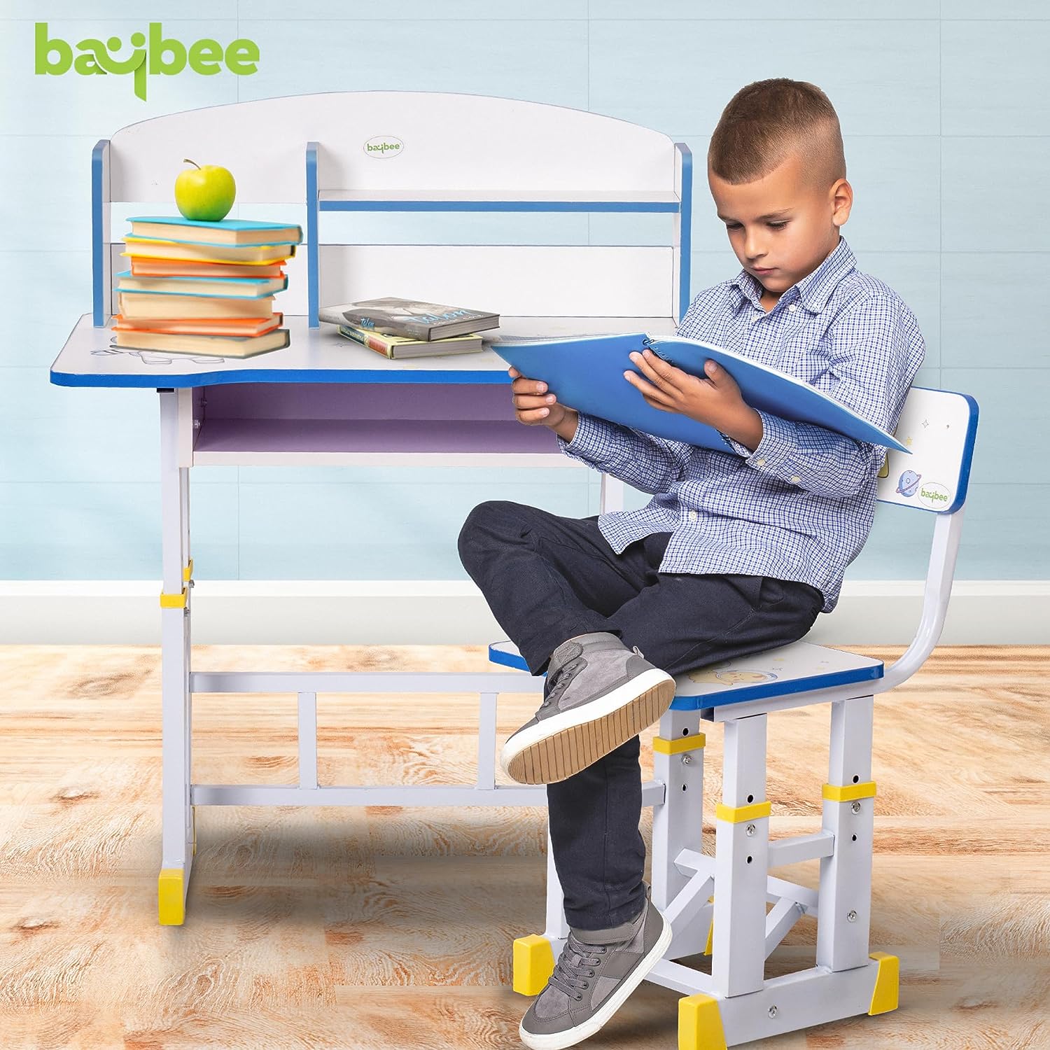 Minikin Zenith Kids Wooden Study Table I Height Adjustable Design I 3-15 Years
