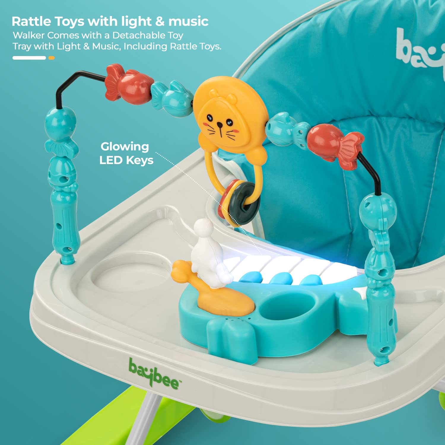 Minikin Nexus Baby Walker I Parental Control Handle I 2 Step Height Adjustment I Anti-Rollover Design I Musical Toy Bar I 6M - 24M