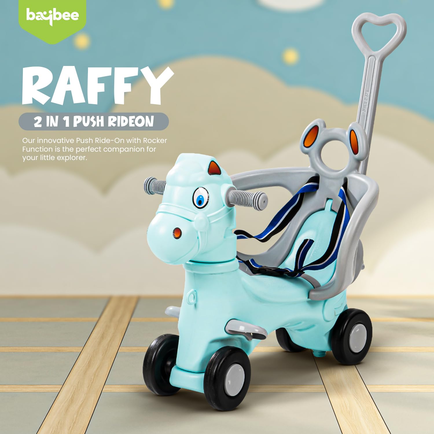 3-in-1 Baby Horse Ride On - Push Car, Rocker & Rider with Safety Belt (1-3 years)