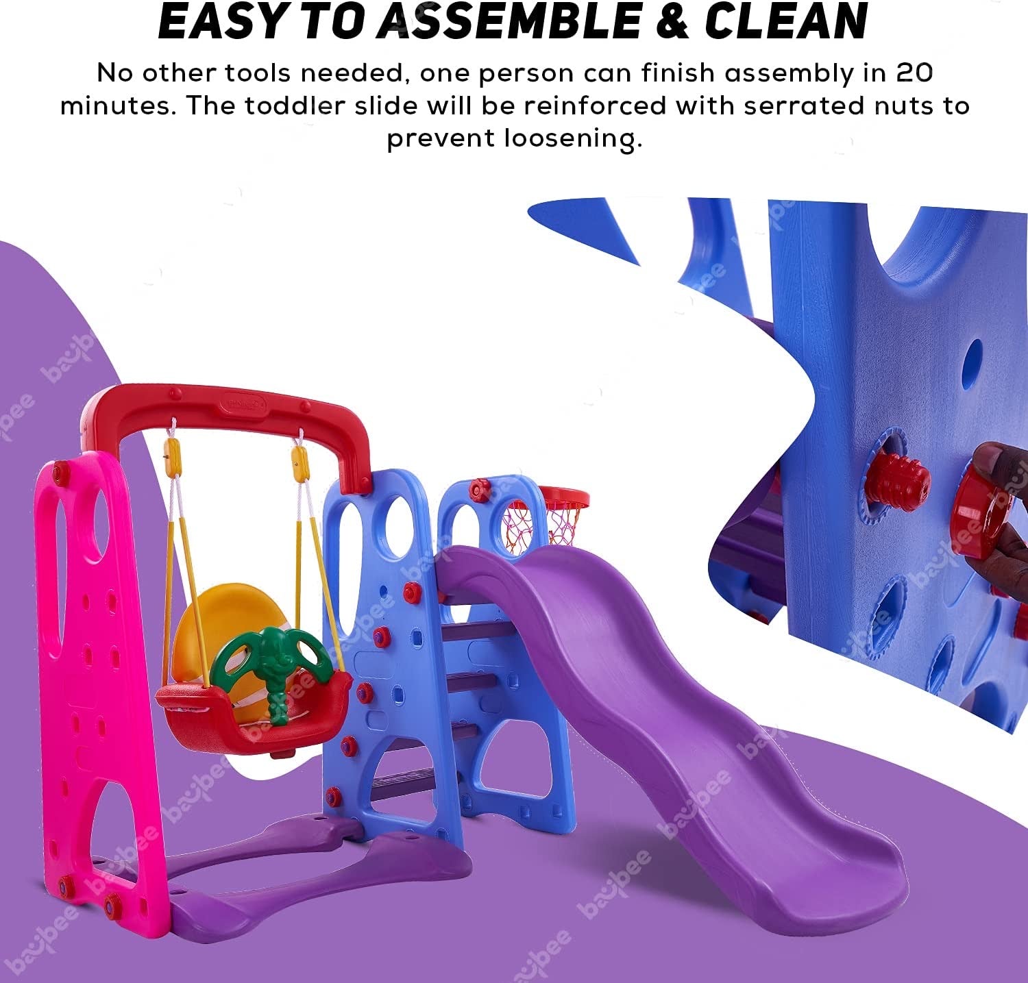 Minikin Super Wavy Combo Set For Kids (Wave Slide + Swing + Basketball) | Indoor & Outdoor | 1-5 Years