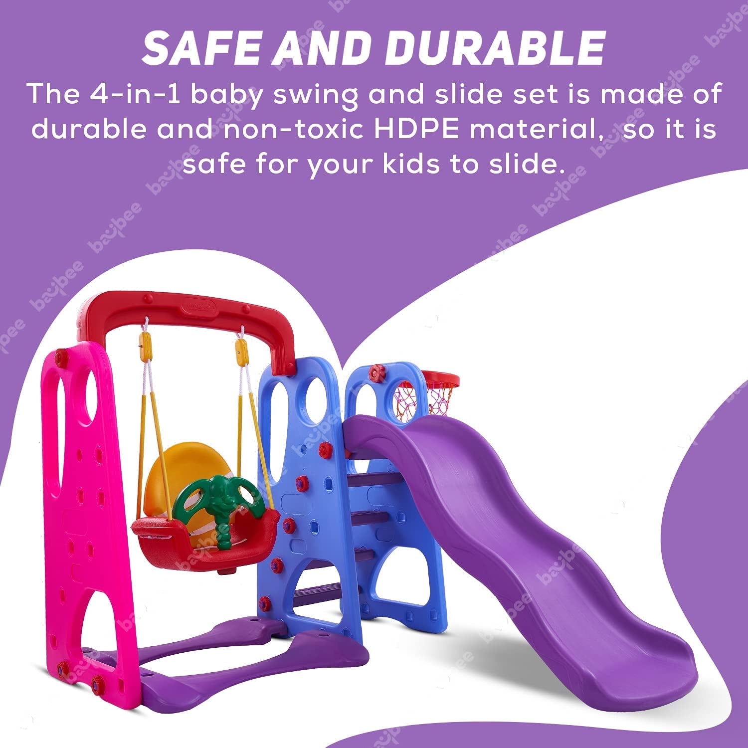 Minikin Super Wavy Combo Set For Kids (Wave Slide + Swing + Basketball) | Indoor & Outdoor | 1-5 Years
