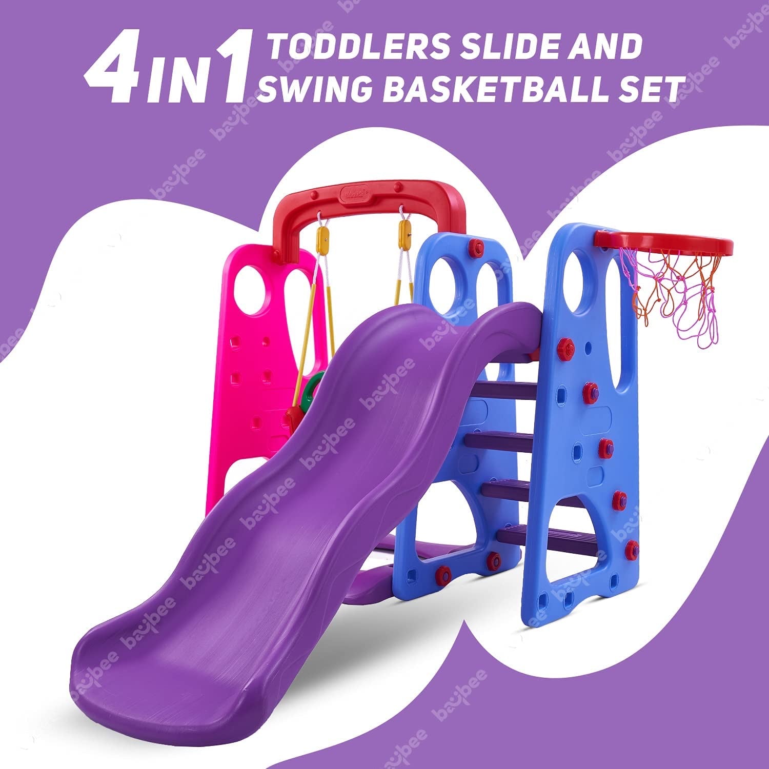 Minikin Super Wavy Combo Set For Kids (Wave Slide + Swing + Basketball) | Indoor & Outdoor | 1-5 Years