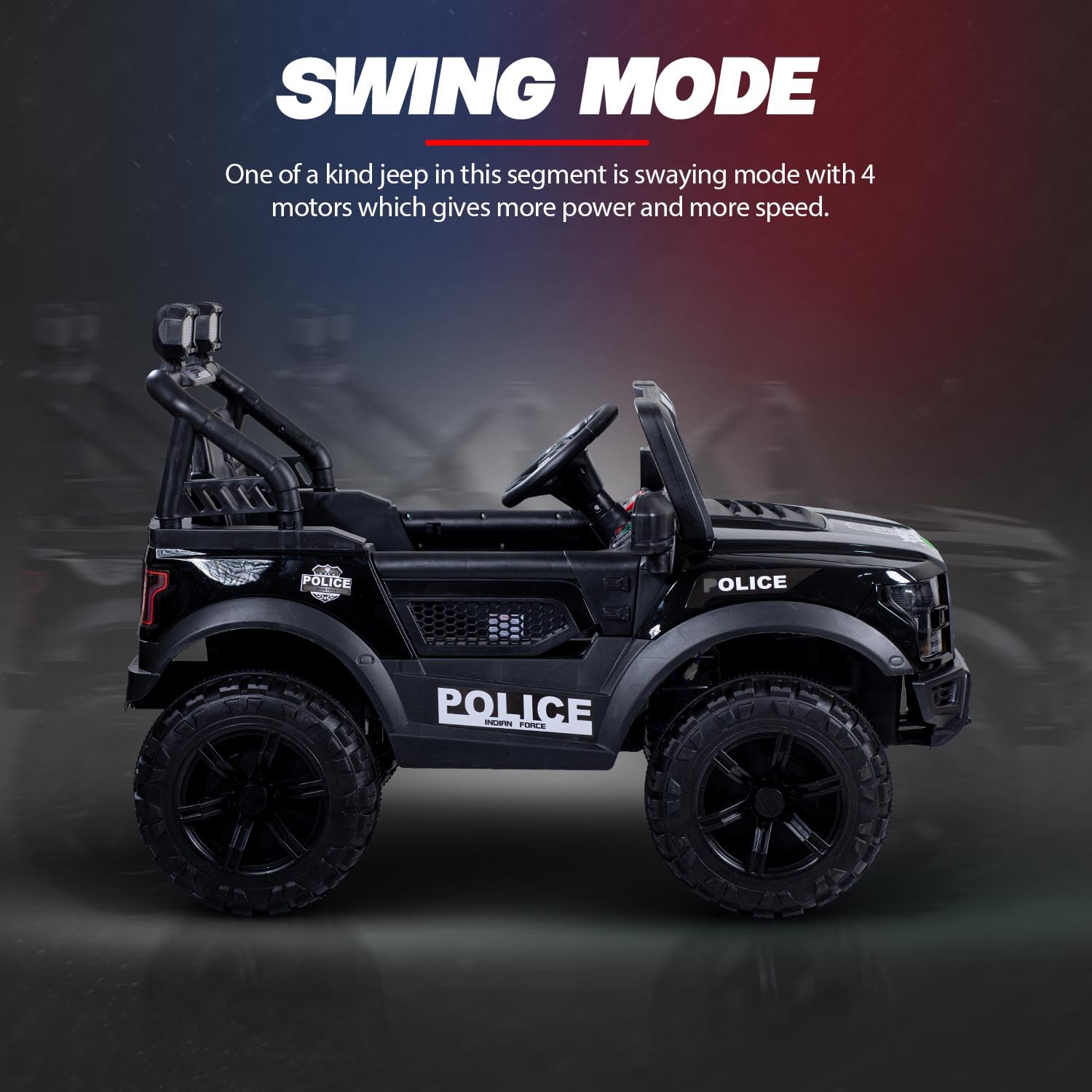 Minikin Pobo Kids Electric Jeep - Rechargeable, Lights & Music (Ages 1-8)