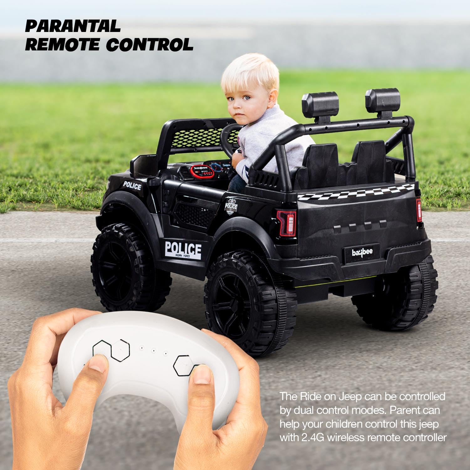 Minikin Pobo Kids Electric Jeep - Rechargeable, Lights & Music (Ages 1-8)