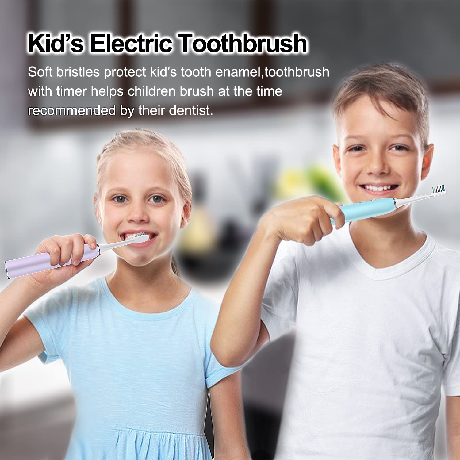 Sonic Electric Rechargeable Toothbrush with 2 Brush Heads for Kids - White