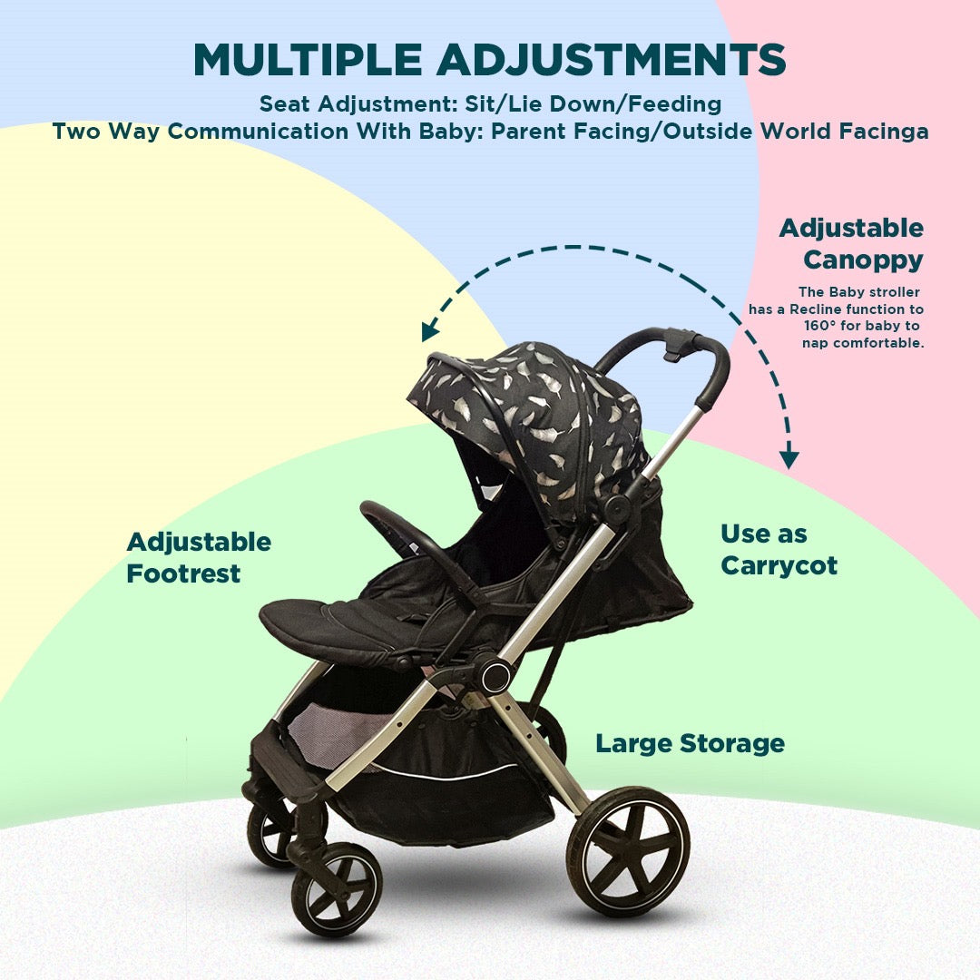 Breeze Reversible Handle Baby Stroller - Use as Carry Cot, Anti-Shock Wheels (Newborn to 5 Years)