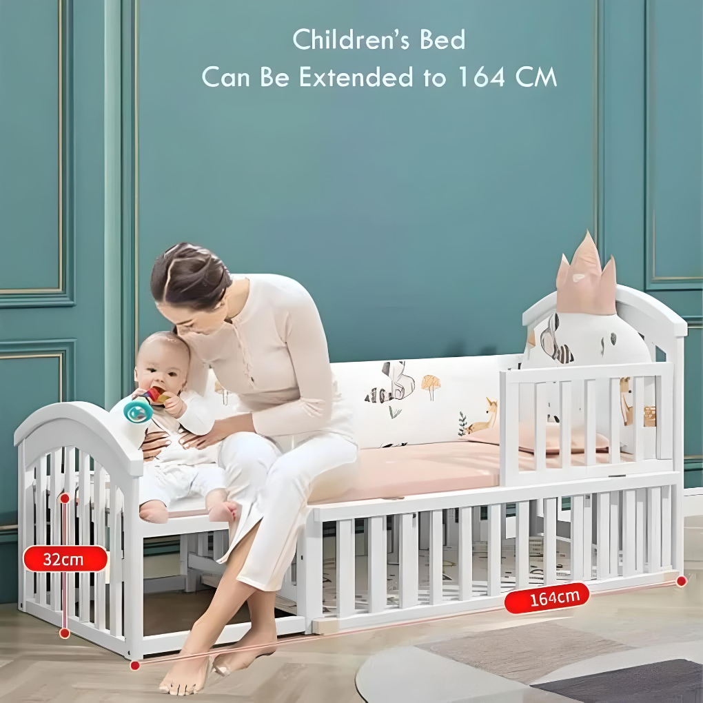 Minikin Emperia Co-Sleeping Extendable Wooden Crib I Mattress & Bumper Bed I NB - 6 Years