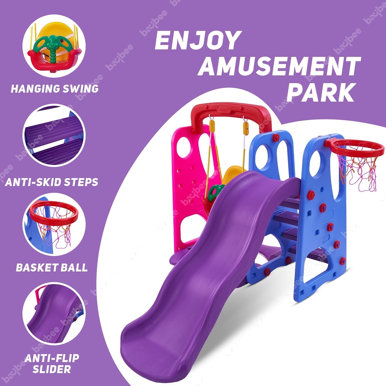 Minikin Super Wavy Combo Set For Kids (Wave Slide + Swing + Basketball) | Indoor & Outdoor | 1-5 Years