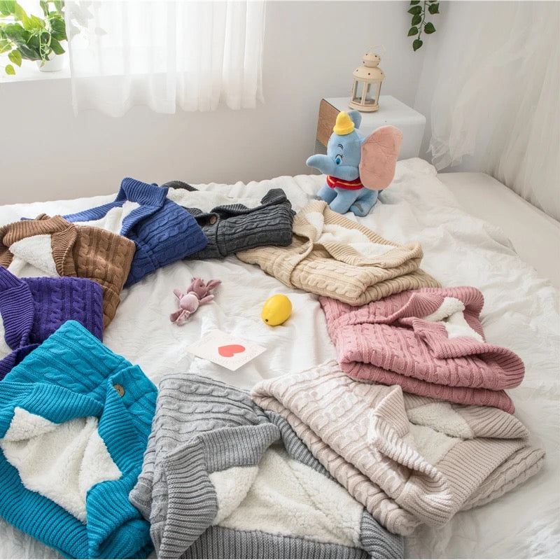 Premium Woollen Crochet Sleep Sack | Swaddle Wrap | Blanket With Fur Lining I NB - 3 Months