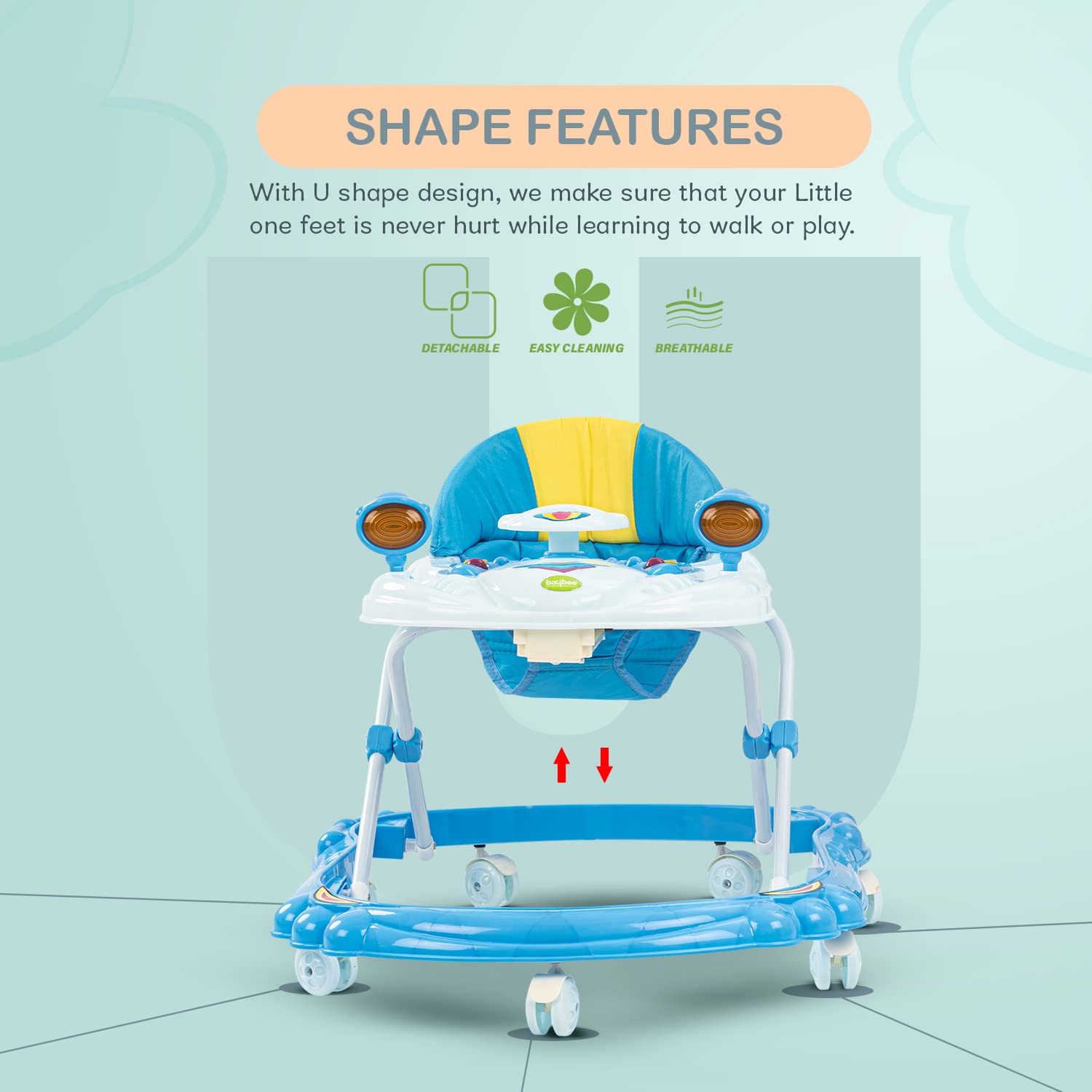 Majesty Baby Musical Walker – Height Adjustable, Foldable Design with Parental Control Push Bar (6 Months to 18 Months)