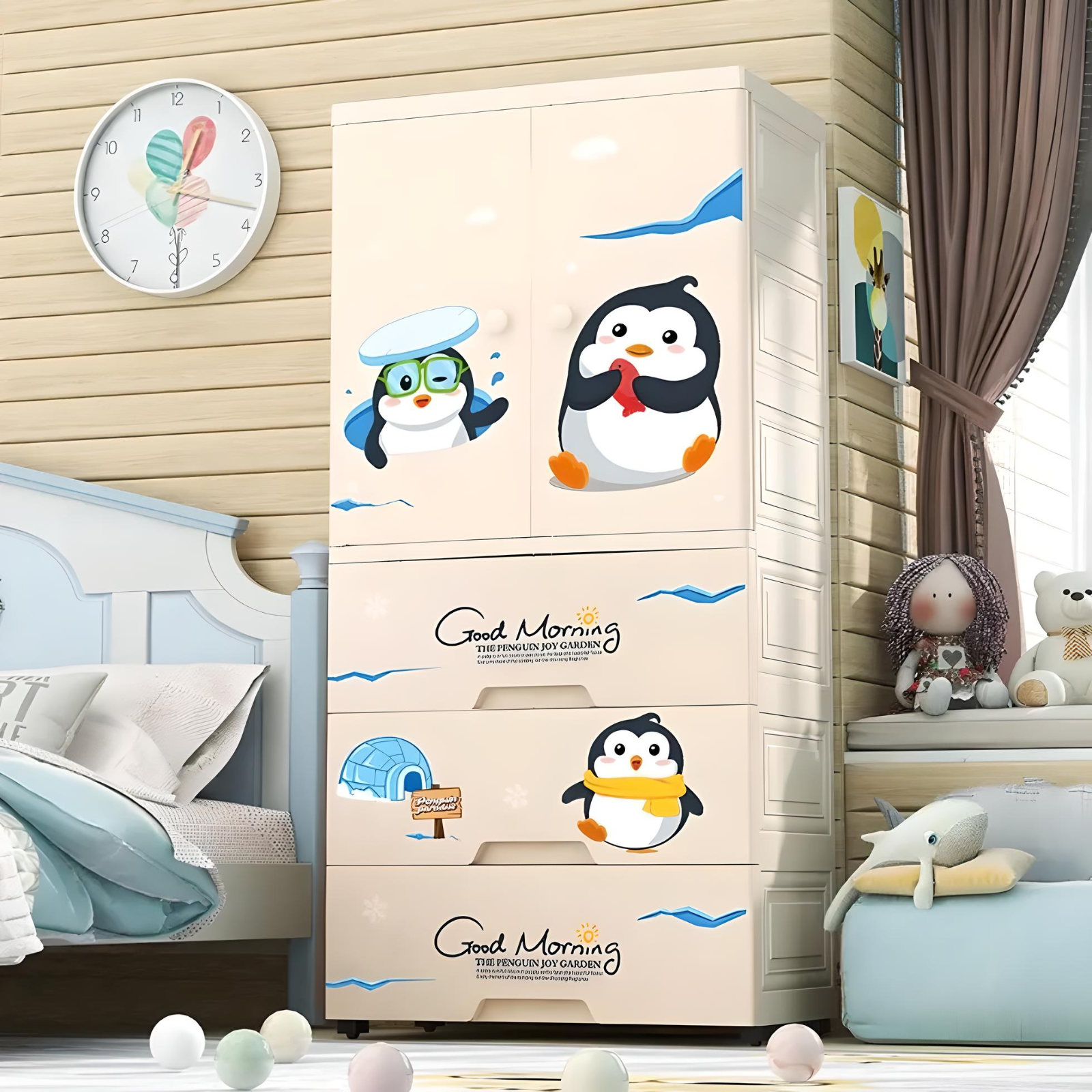 Minikin Penguin Wardrobe I Storage Cabinet I Portable Almirah with Drawers