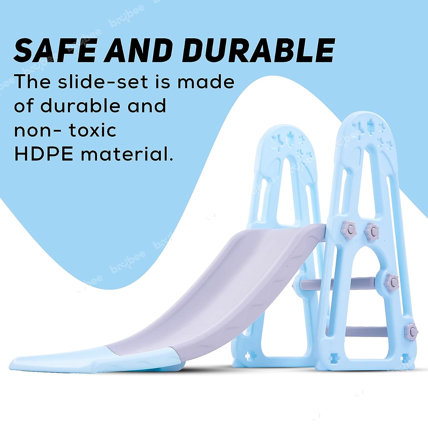 Minikin Smoby Slider Foldable Baby Garden Slider for Kids I Plastic Garden Slide for Kids/Toddlers/Indoor/Outdoor I 1 to 5 Years I Sky Blue