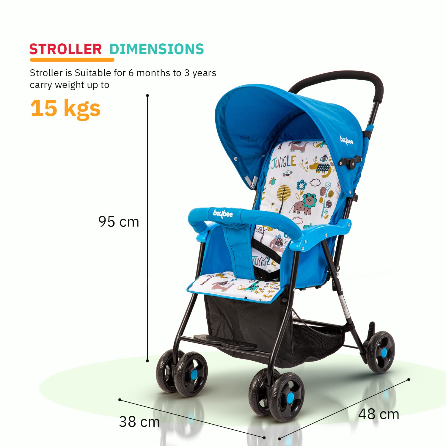 Taro Infant Baby Foldable Buggy Stroller. Travel friendly Cabin Size. NB - 3 Years (Blue)