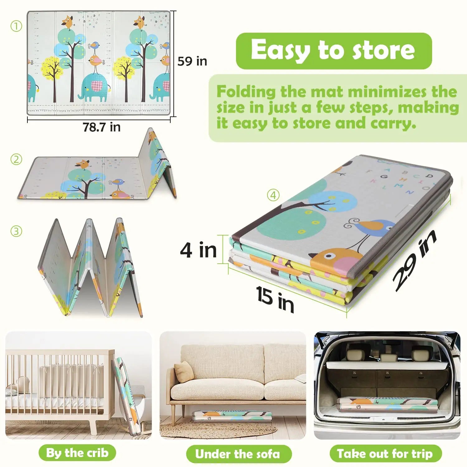 Double Sided Water-proof Foldable Baby Crawling Floor Play Mat. Multi-Purpose Floor Mat for Baby, Extra Thick Foam Mat 6X5 Feet (Assorted Prints)