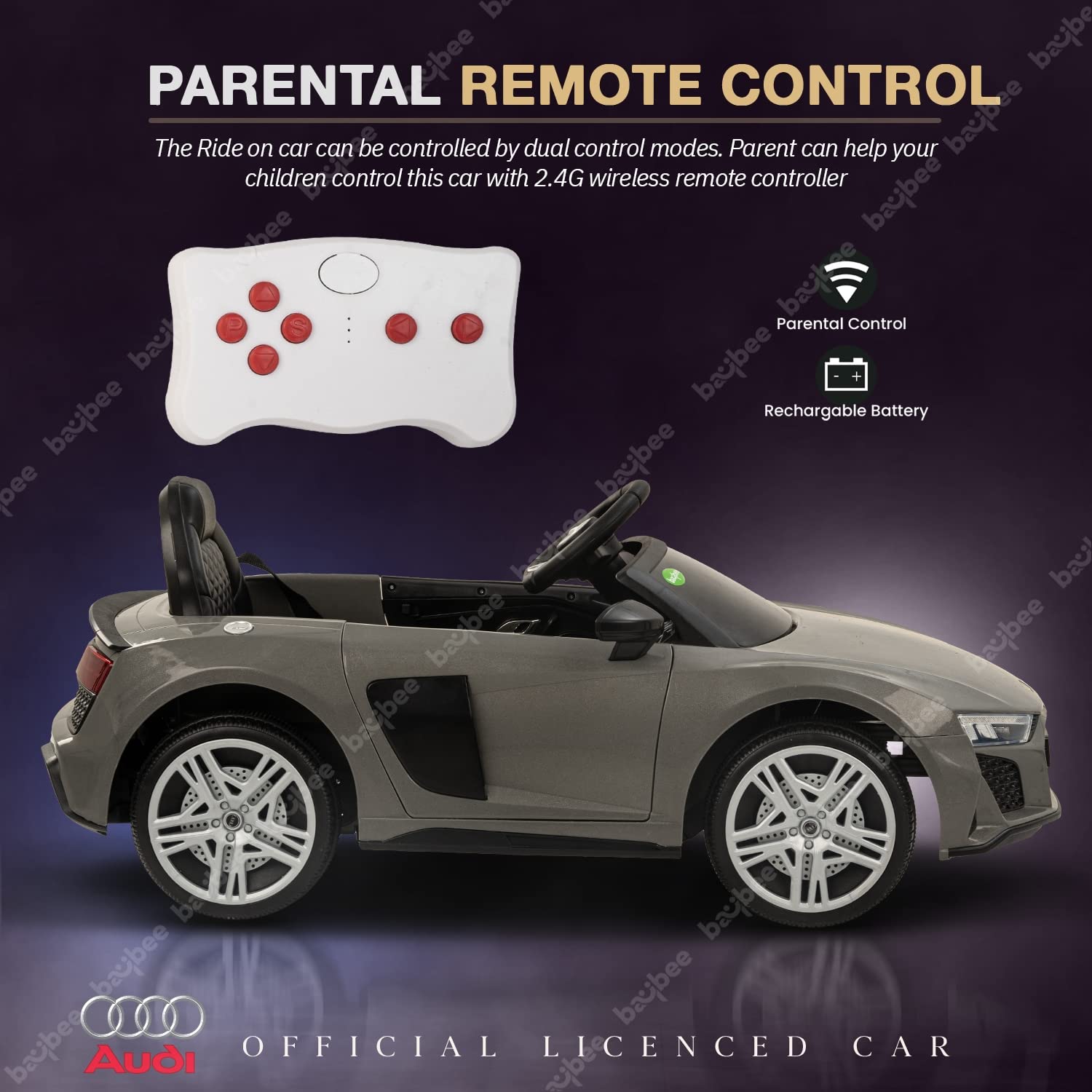 Audi R8 Official Licensed Kids Electric Rideon Car Age 1-5 Years (Metallic Grey)