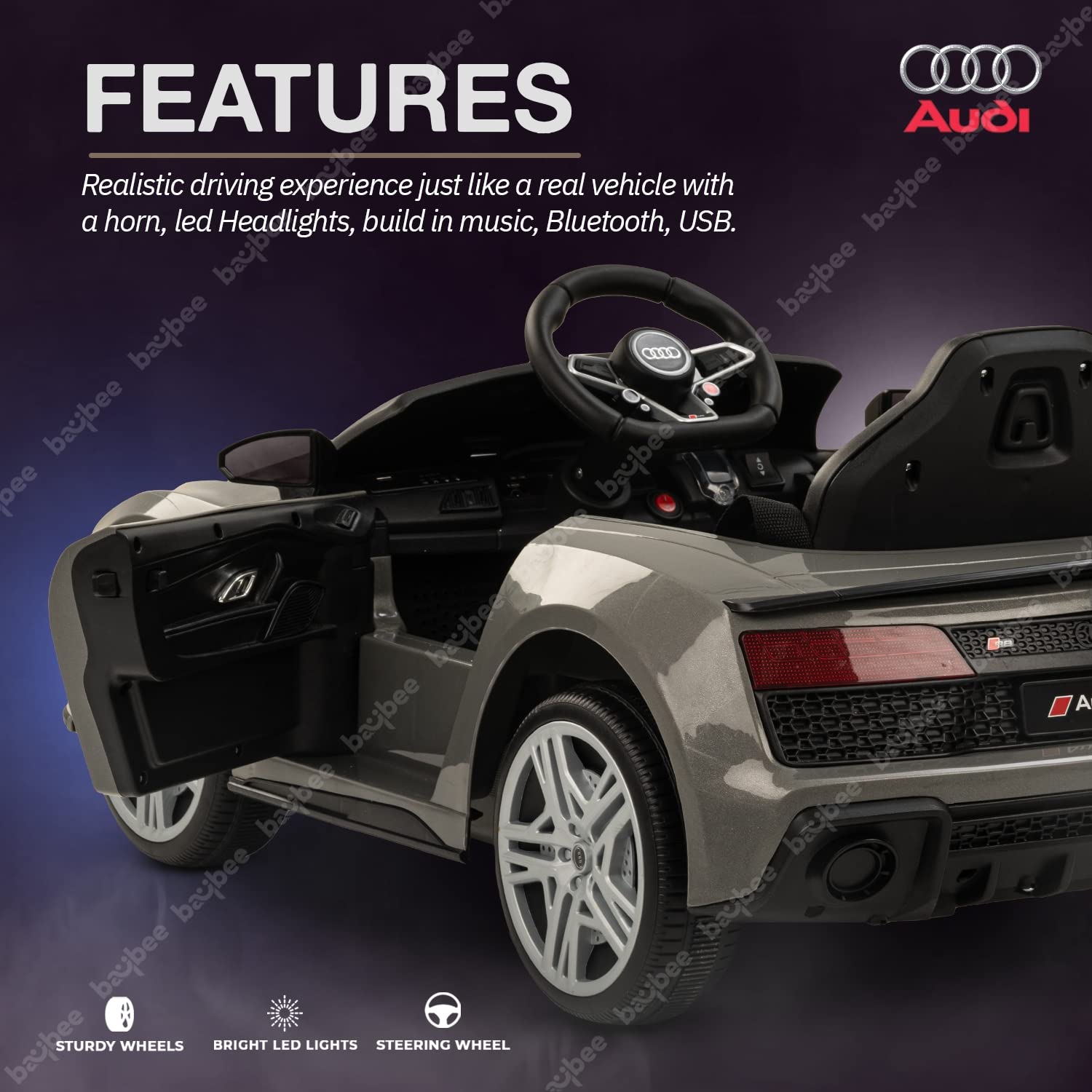 Audi R8 Official Licensed Kids Electric Rideon Car Age 1-5 Years (Metallic Grey)