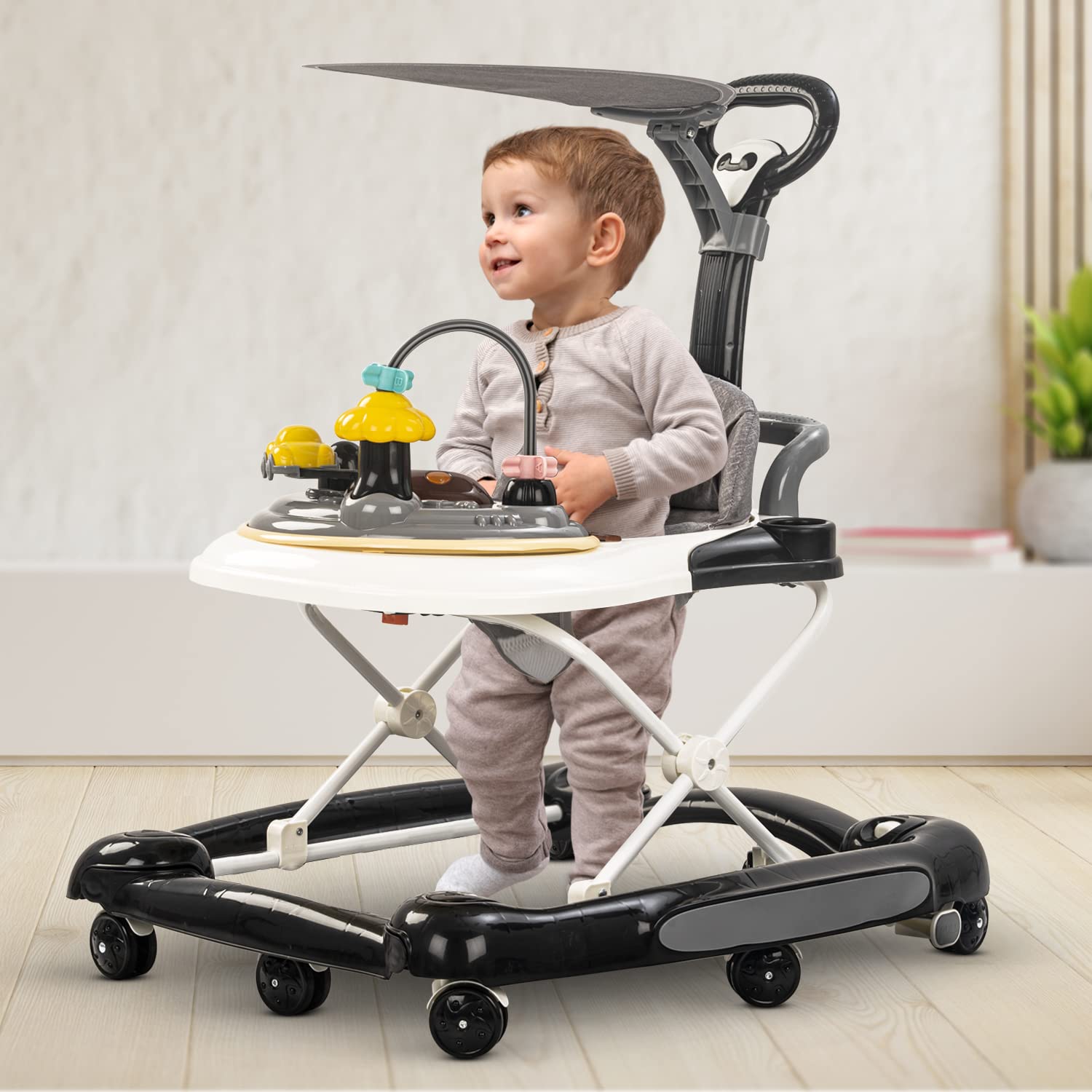 Minikin Elvira 2in1 Baby Walker with Canopy I Rocking Chair I Parental Control Handle I Interactive Musical Toy Bar I 6-24M I