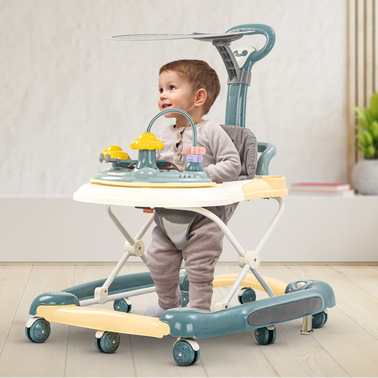 Minikin Elvira 2in1 Baby Walker with Canopy I Rocking Chair I Parental Control Handle I Interactive Musical Toy Bar I 6-24M I