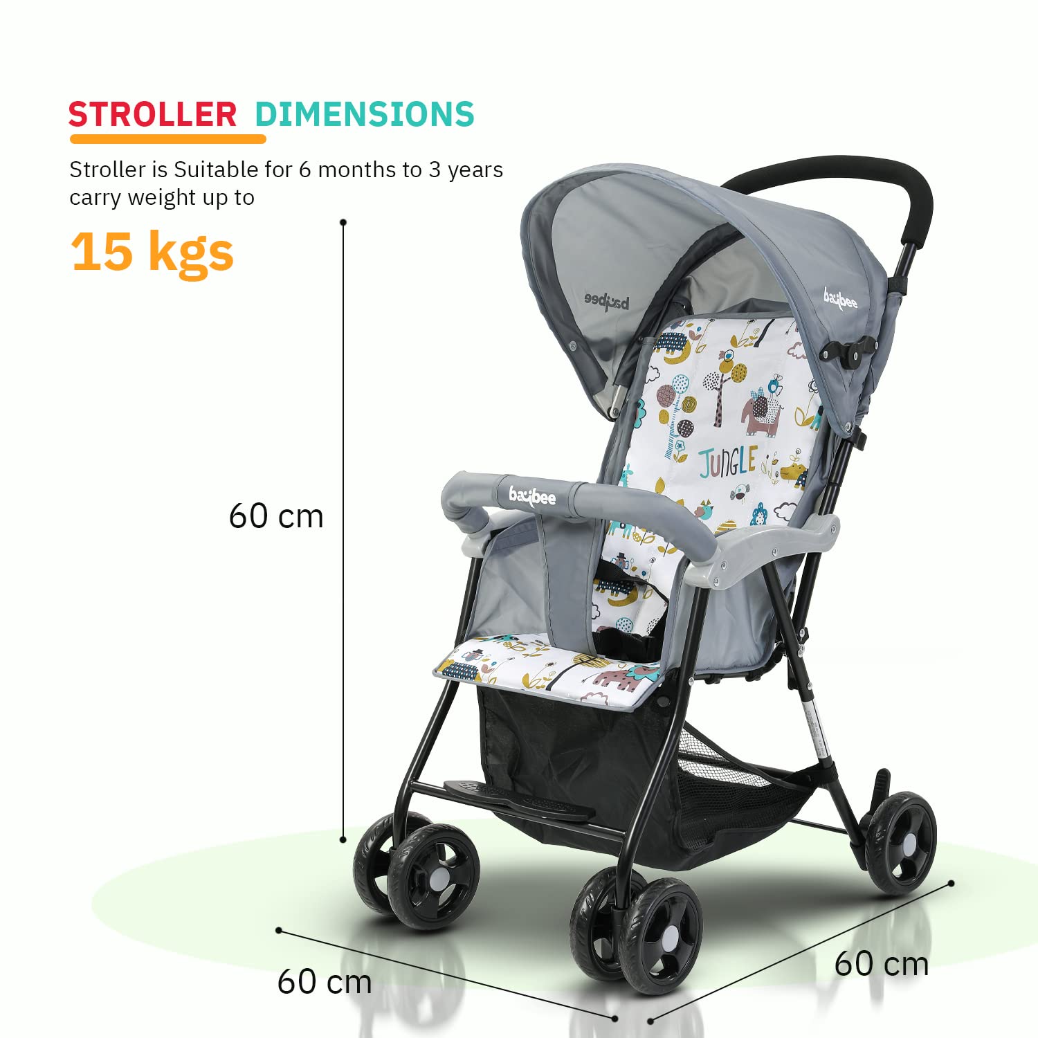 Taro Infant Baby Foldable Stroller. Travel friendly Cabin Size. NB - 3 Years (Grey)