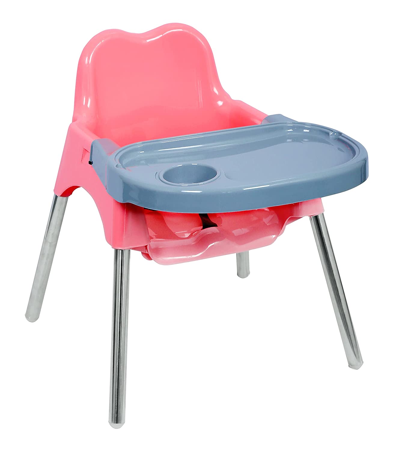 Skippy 2-in-1 Baby High Chair and Low Chair / Baby Dining Chair – with Footrest and Tray – (6 Months to 3 Years) (Pink)