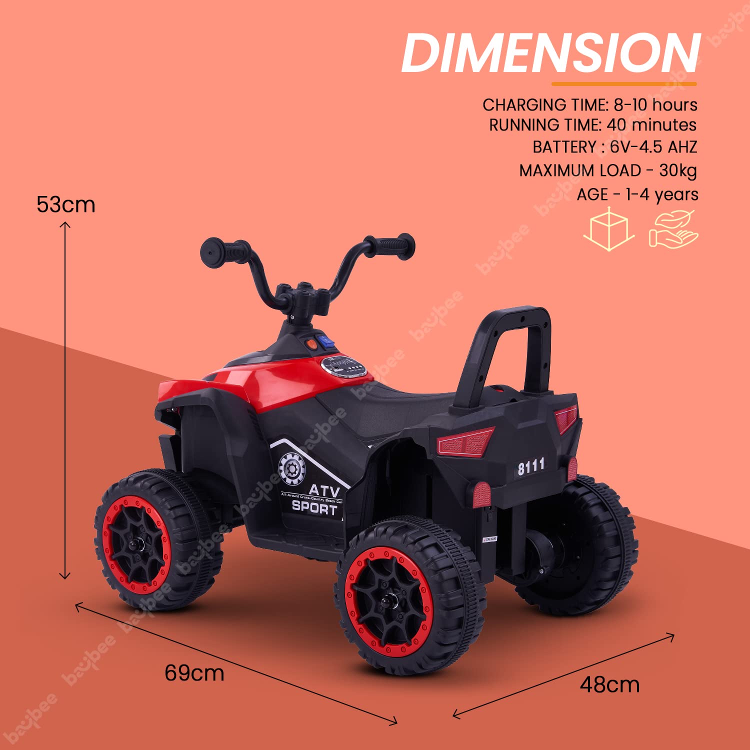 Minikin Monster ATV Electric Rechargeable Beach Buggy I LED Headlights & Music I 1-5 Years