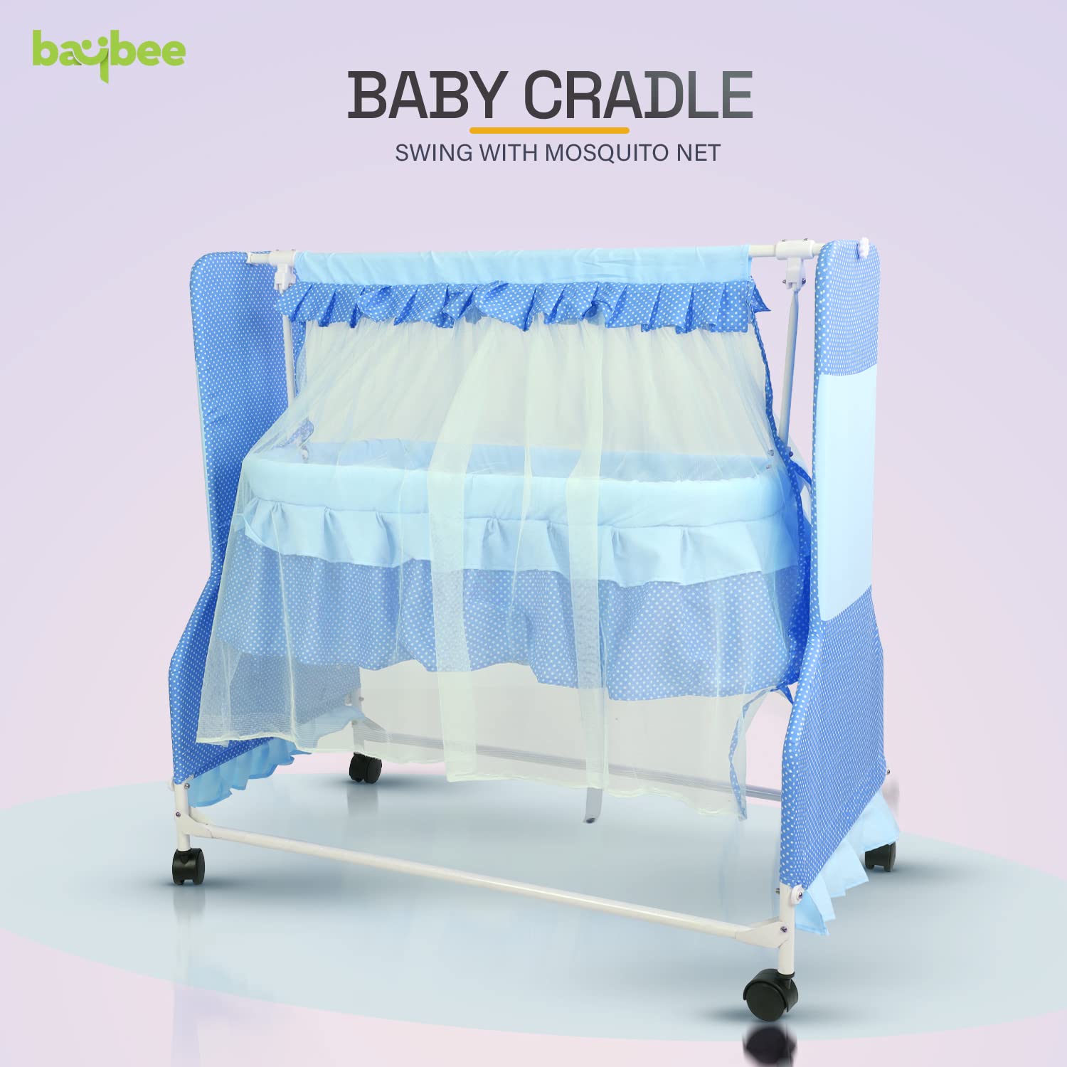Neo Baby Swinging Cradle | Mosquito Net & Wheels | 0-12 Months