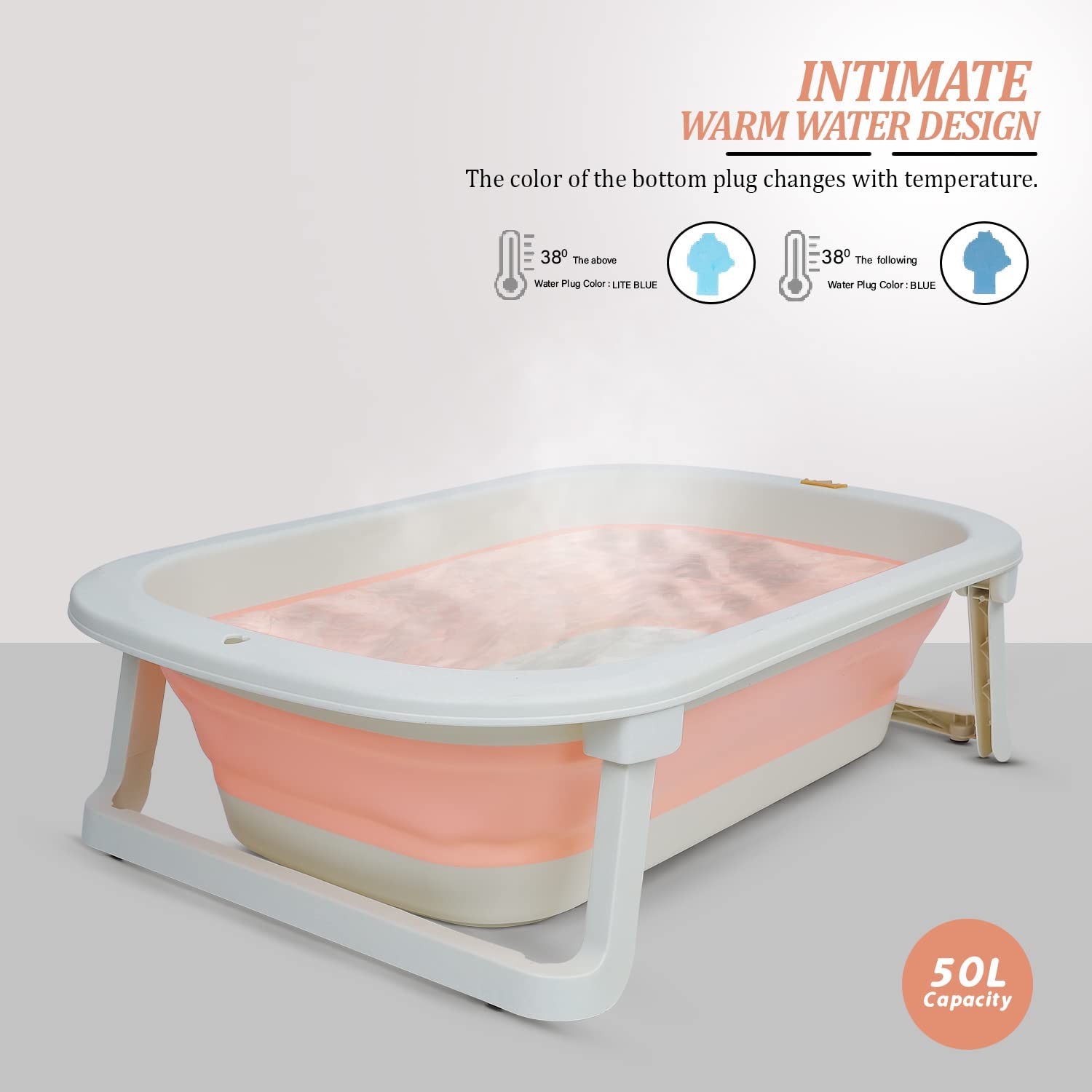 Aura Collapsible / Foldable Baby Bath Tub for Kids, Space Saving Design, Non-Slip Portable Jacuzzi Bathtub for Baby with Stand & Drainer. NB-3 Years. (Peach)